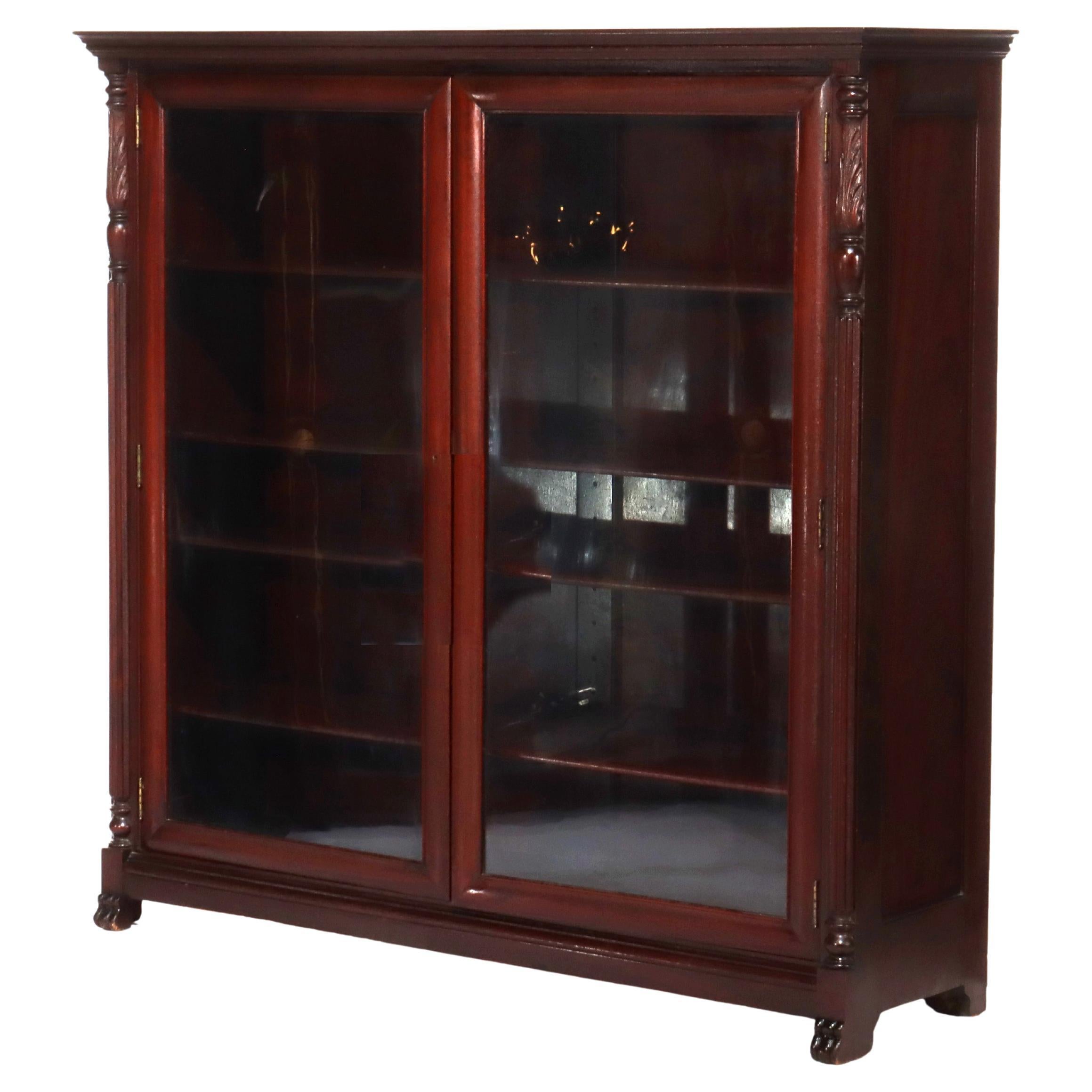 Antiguo Imperio Americano Librería de caoba tallada de doble puerta Principios del siglo XX