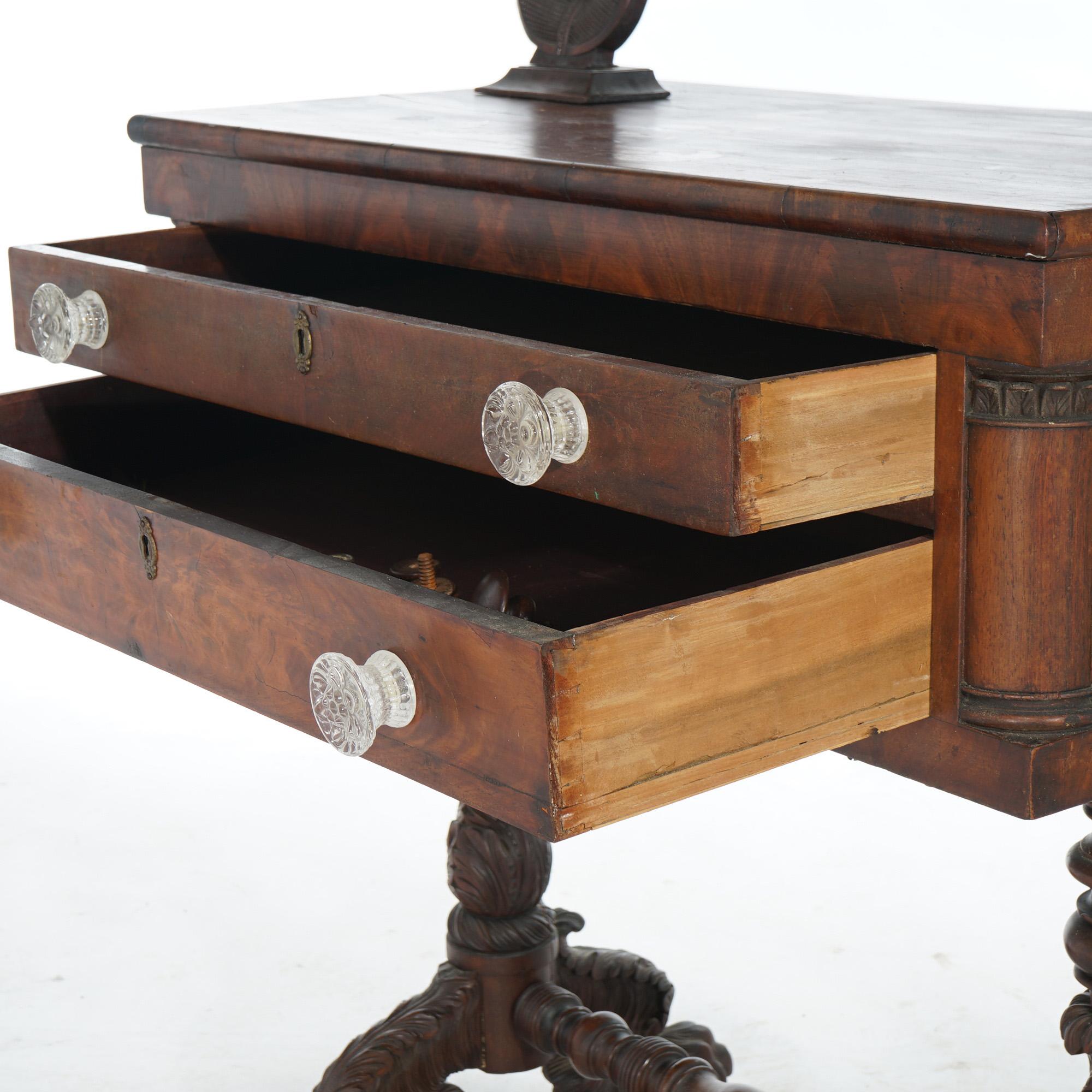 Antique American Empire Carved Mahogany Dressing Table with Mirror C1840 For Sale 6