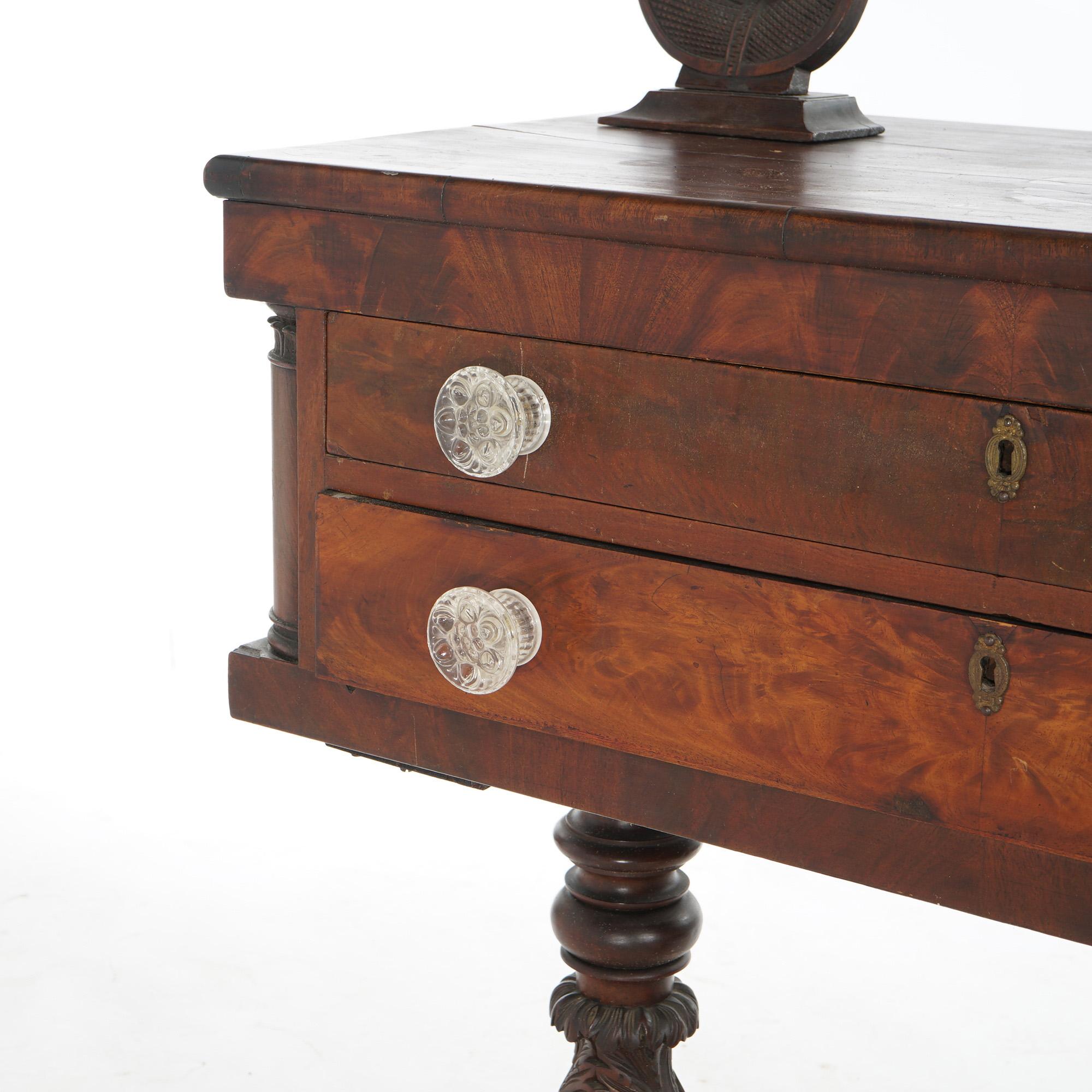 Antique American Empire Carved Mahogany Dressing Table with Mirror C1840 For Sale 7