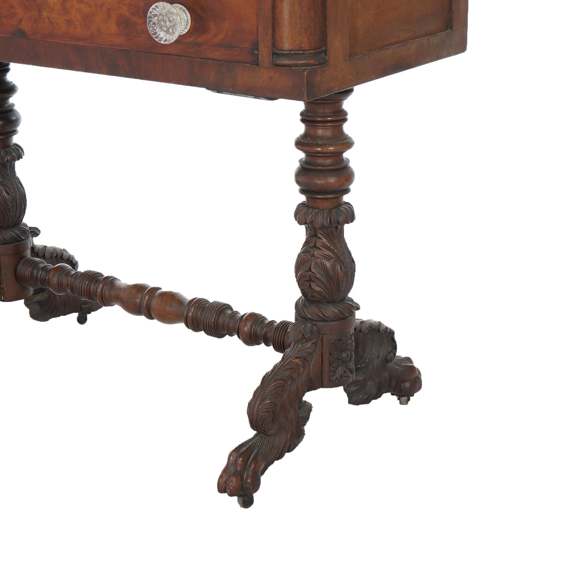 Antique American Empire Carved Mahogany Dressing Table with Mirror C1840 For Sale 8
