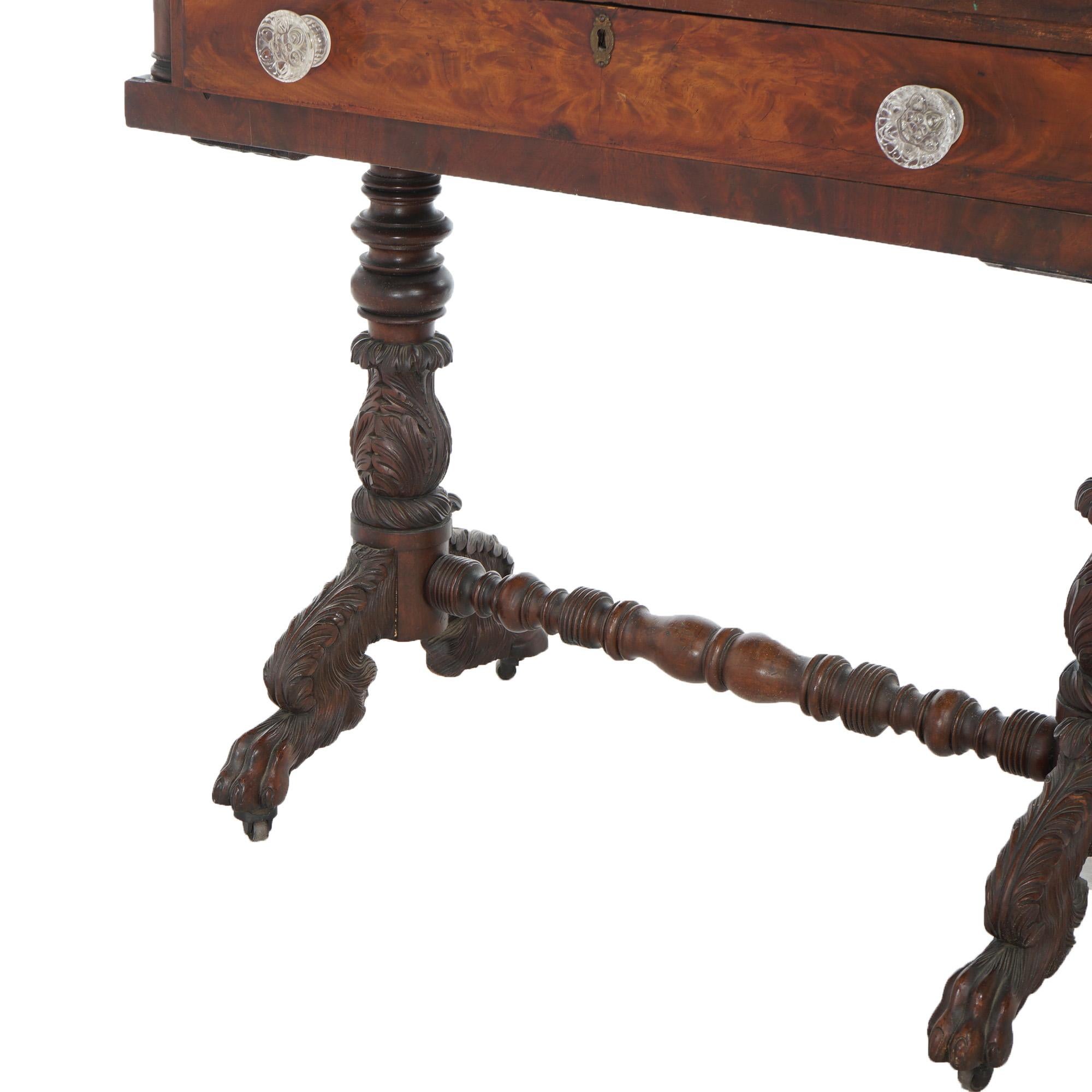 Antique American Empire Carved Mahogany Dressing Table with Mirror C1840 For Sale 9