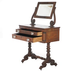 Antique American Empire Carved Mahogany Dressing Table with Mirror C1840