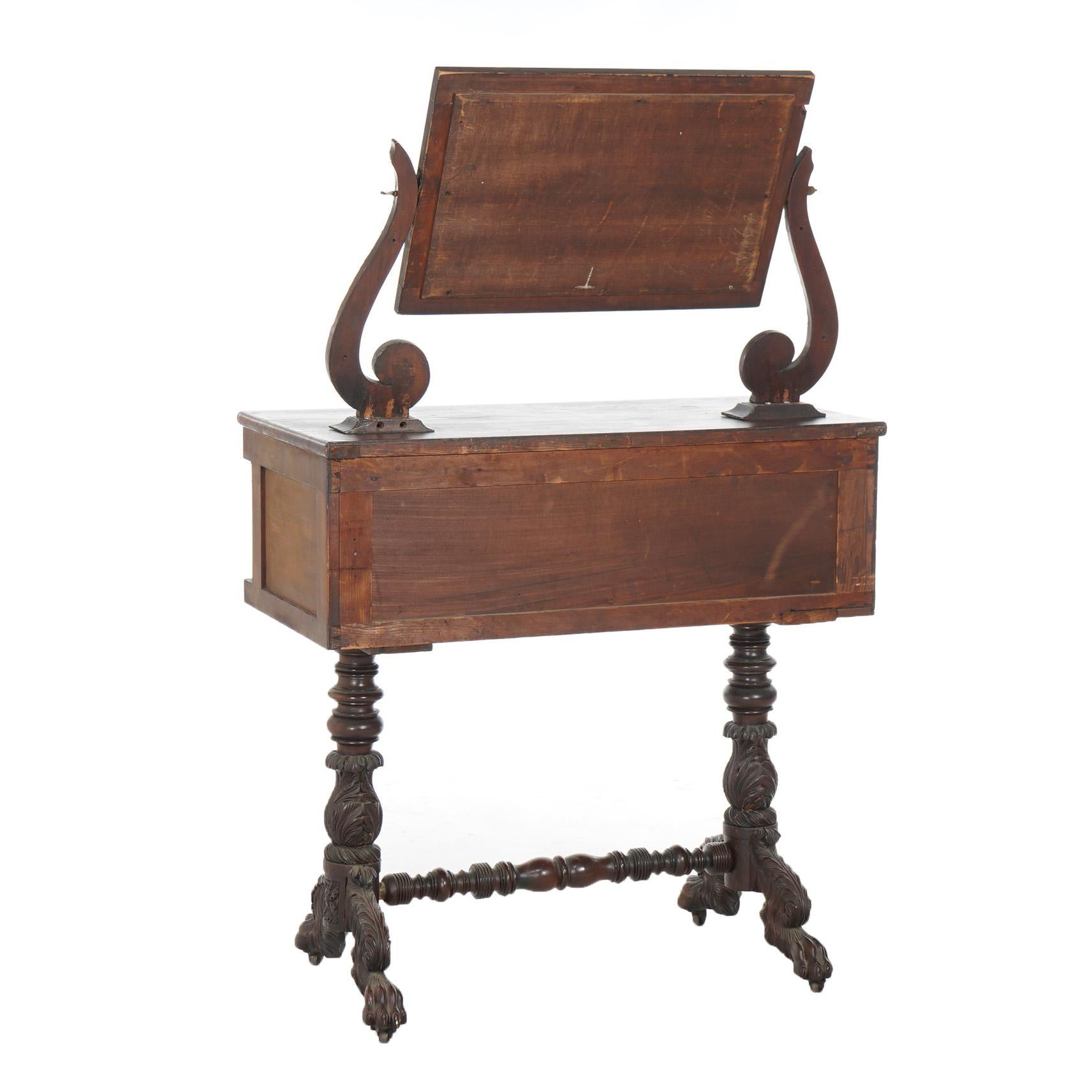 Antique American Empire Carved Mahogany Dressing Table with Mirror C1840 In Good Condition For Sale In Big Flats, NY