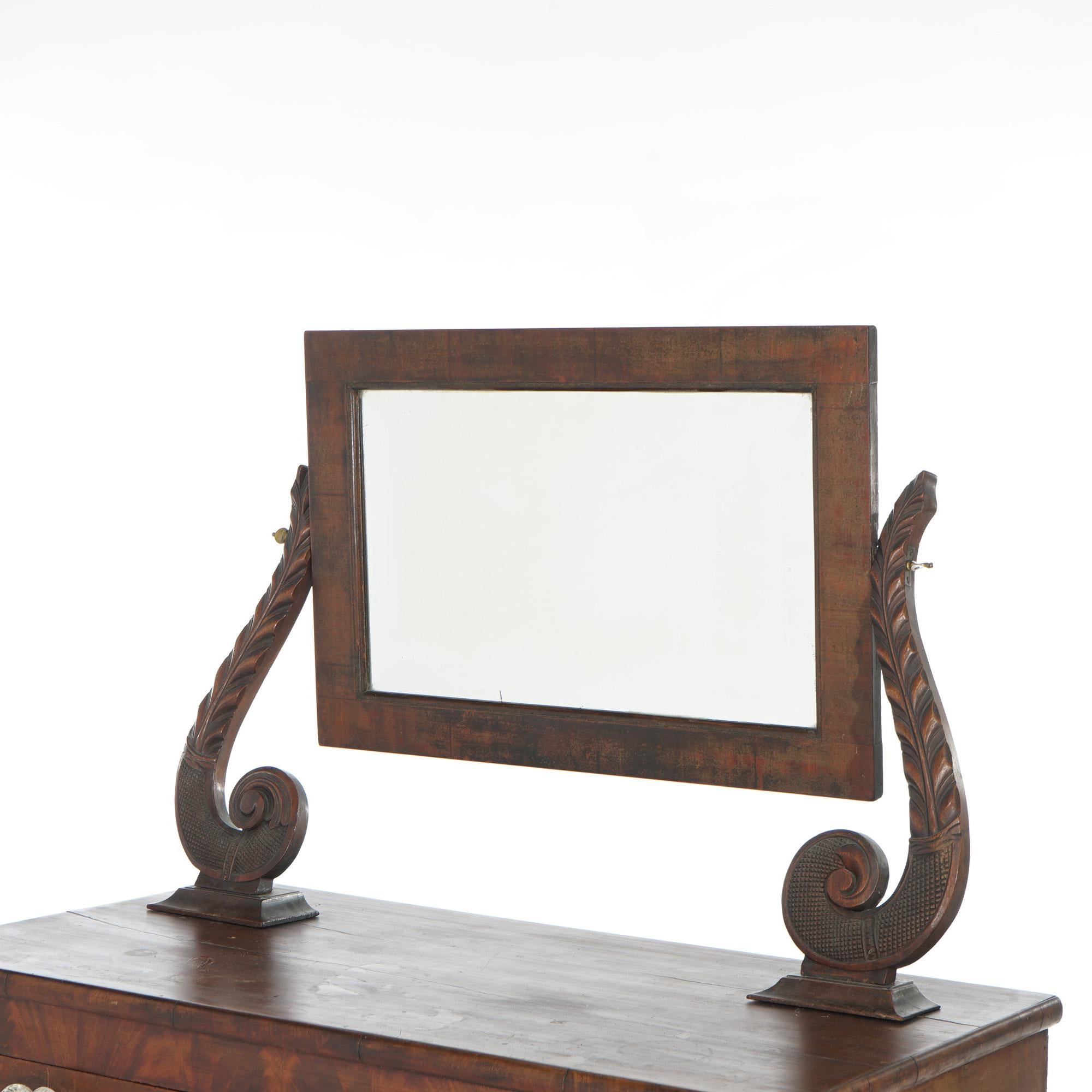 19th Century Antique American Empire Carved Mahogany Dressing Table with Mirror C1840 For Sale