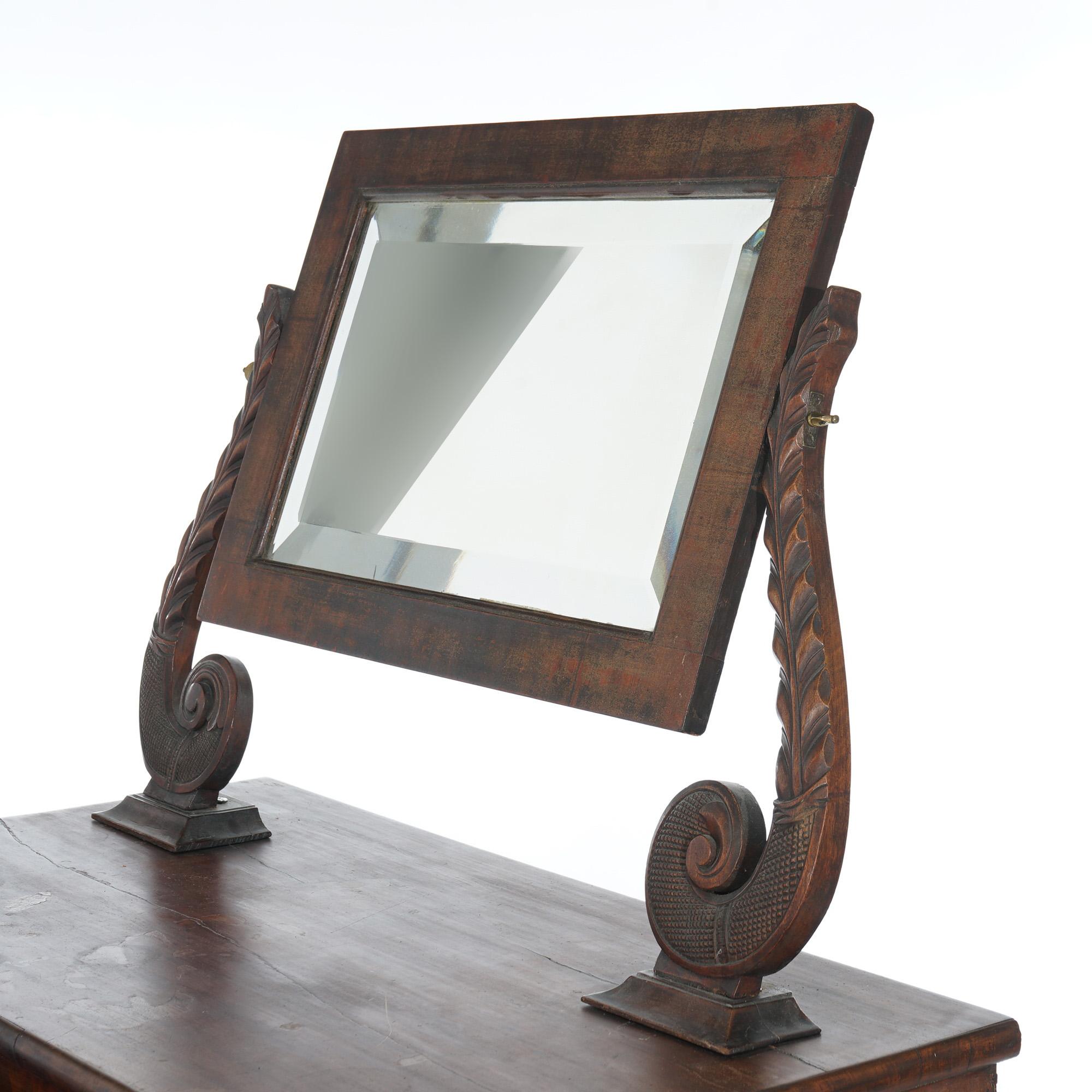 Antique American Empire Carved Mahogany Dressing Table with Mirror C1840 For Sale 1