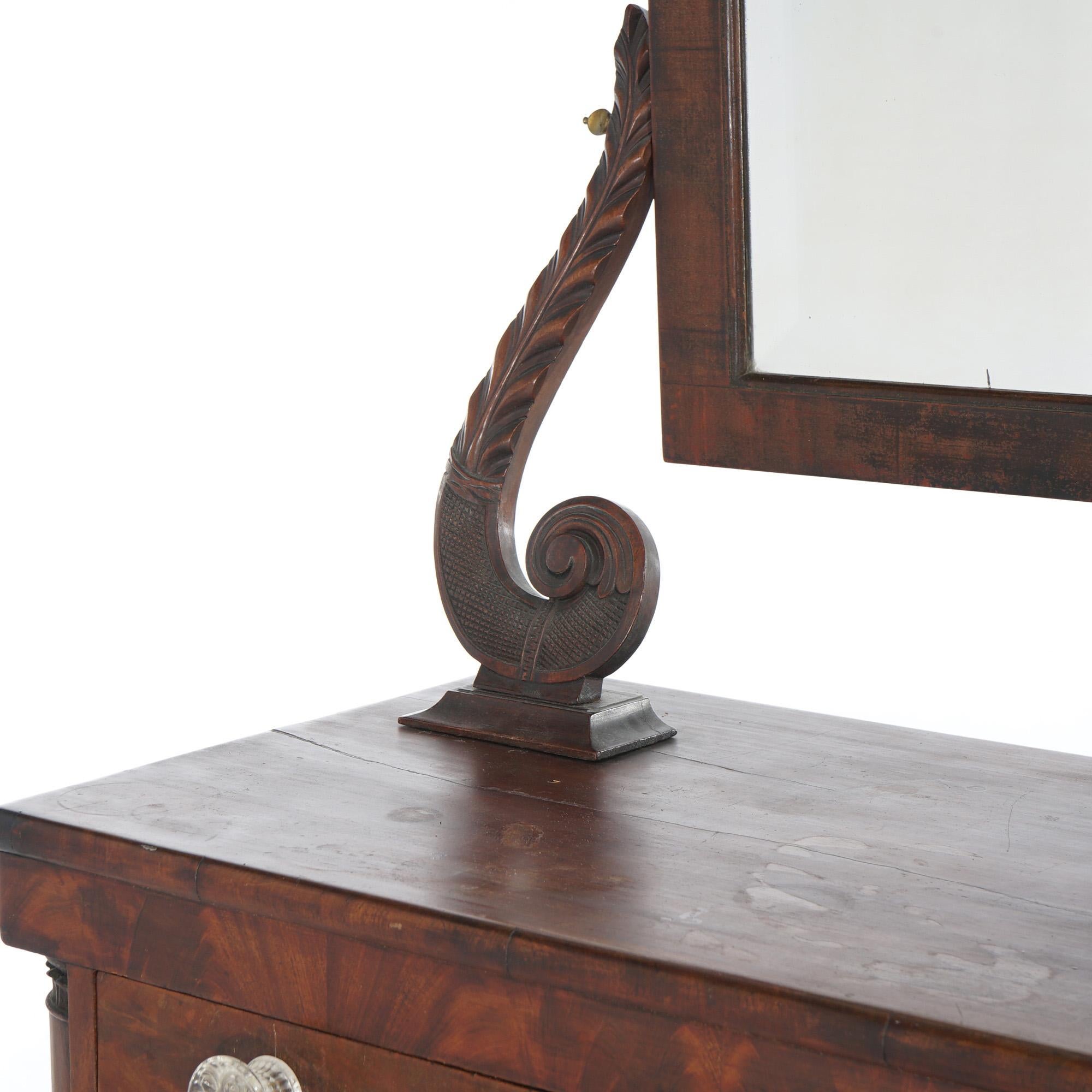Antique American Empire Carved Mahogany Dressing Table with Mirror C1840 For Sale 2