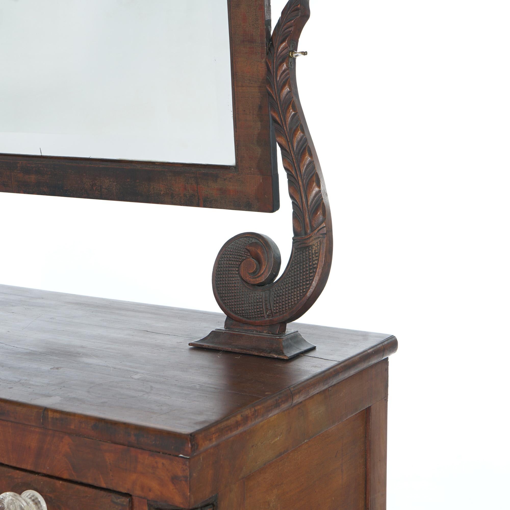 Antique American Empire Carved Mahogany Dressing Table with Mirror C1840 For Sale 3