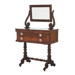 Antique American Empire Carved Mahogany Dressing Table with Mirror C1840