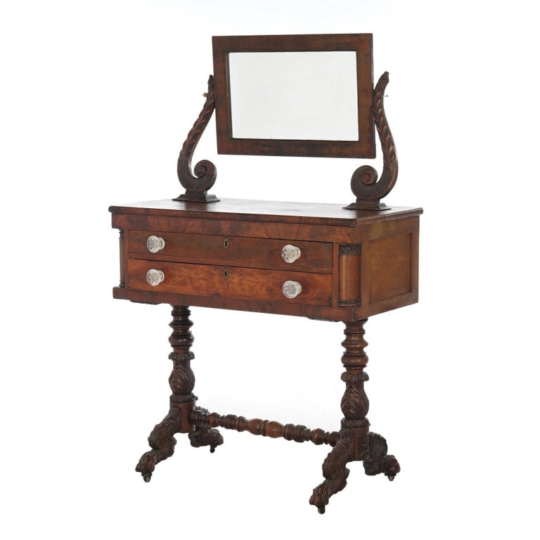 knee length dresses for ladies x SOLD Antique French Oak and Tri-fold Bevelled Mirror Dressing Table –  Because Antiques & Interiors main image 1