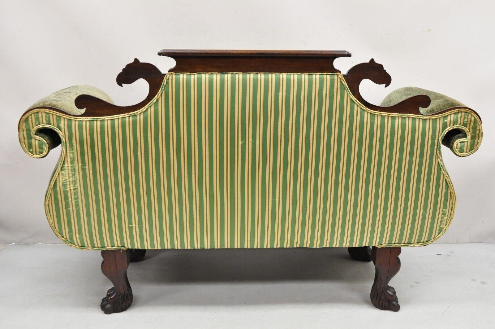 Antique American Empire Carved Mahogany Eagle Cornucopia Settee Loveseat Sofa For Sale 4