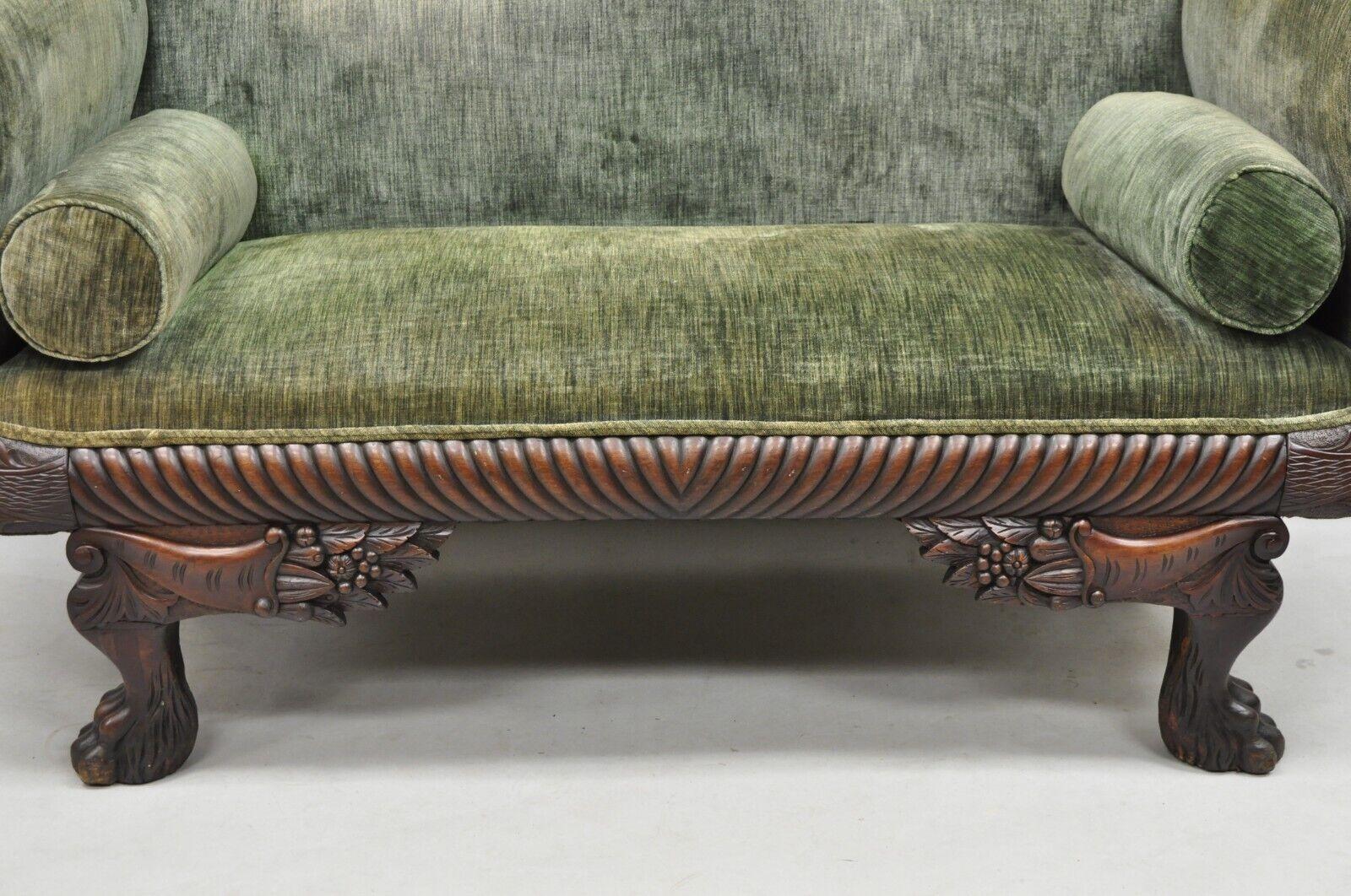 Antique American Empire Carved Mahogany Eagle Cornucopia Settee Loveseat Sofa In Good Condition For Sale In Philadelphia, PA
