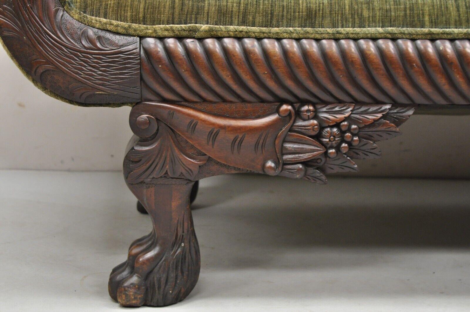 Antique American Empire Carved Mahogany Eagle Cornucopia Settee Loveseat Sofa For Sale 1