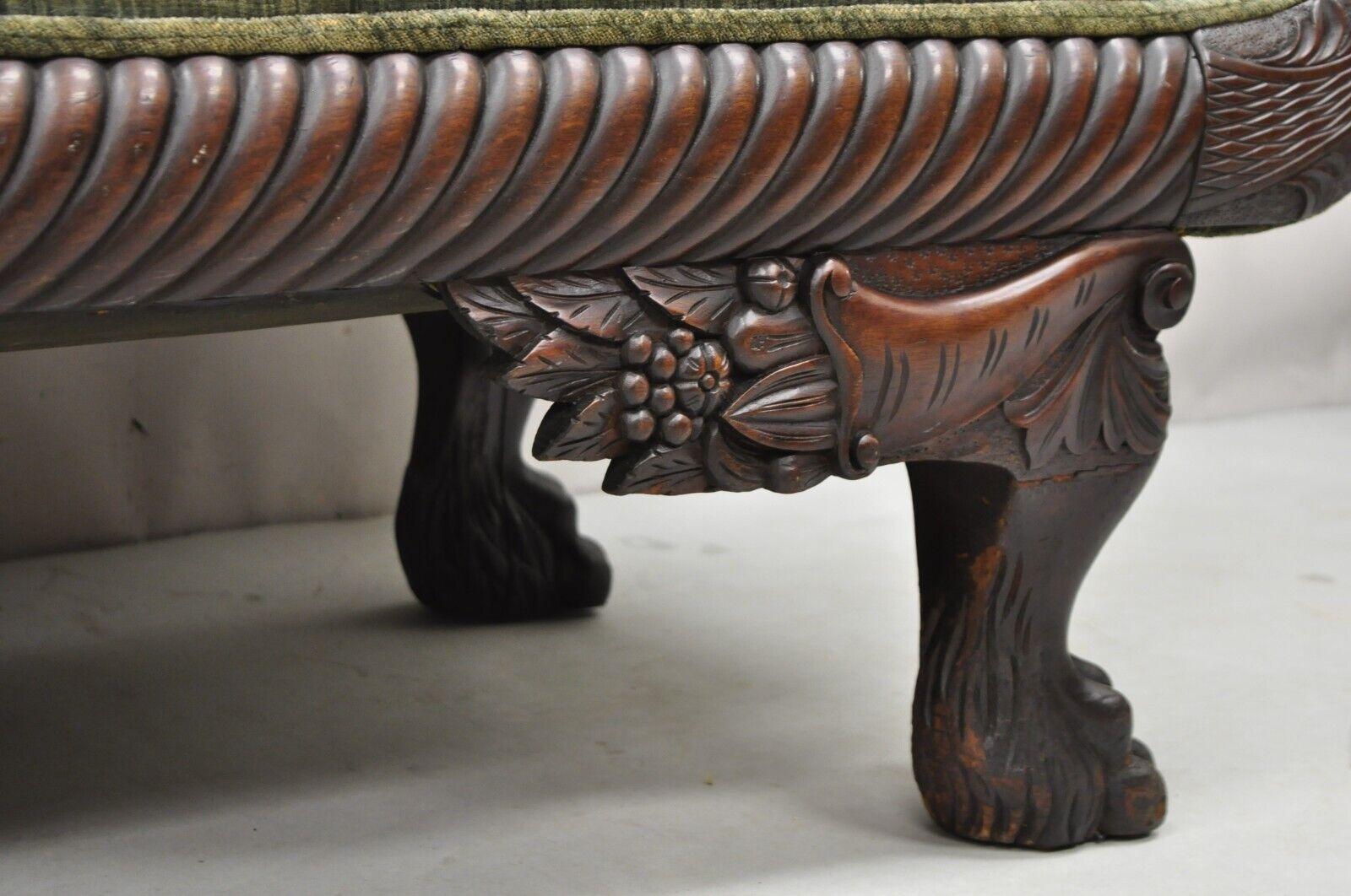 Antique American Empire Carved Mahogany Eagle Cornucopia Settee Loveseat Sofa For Sale 3