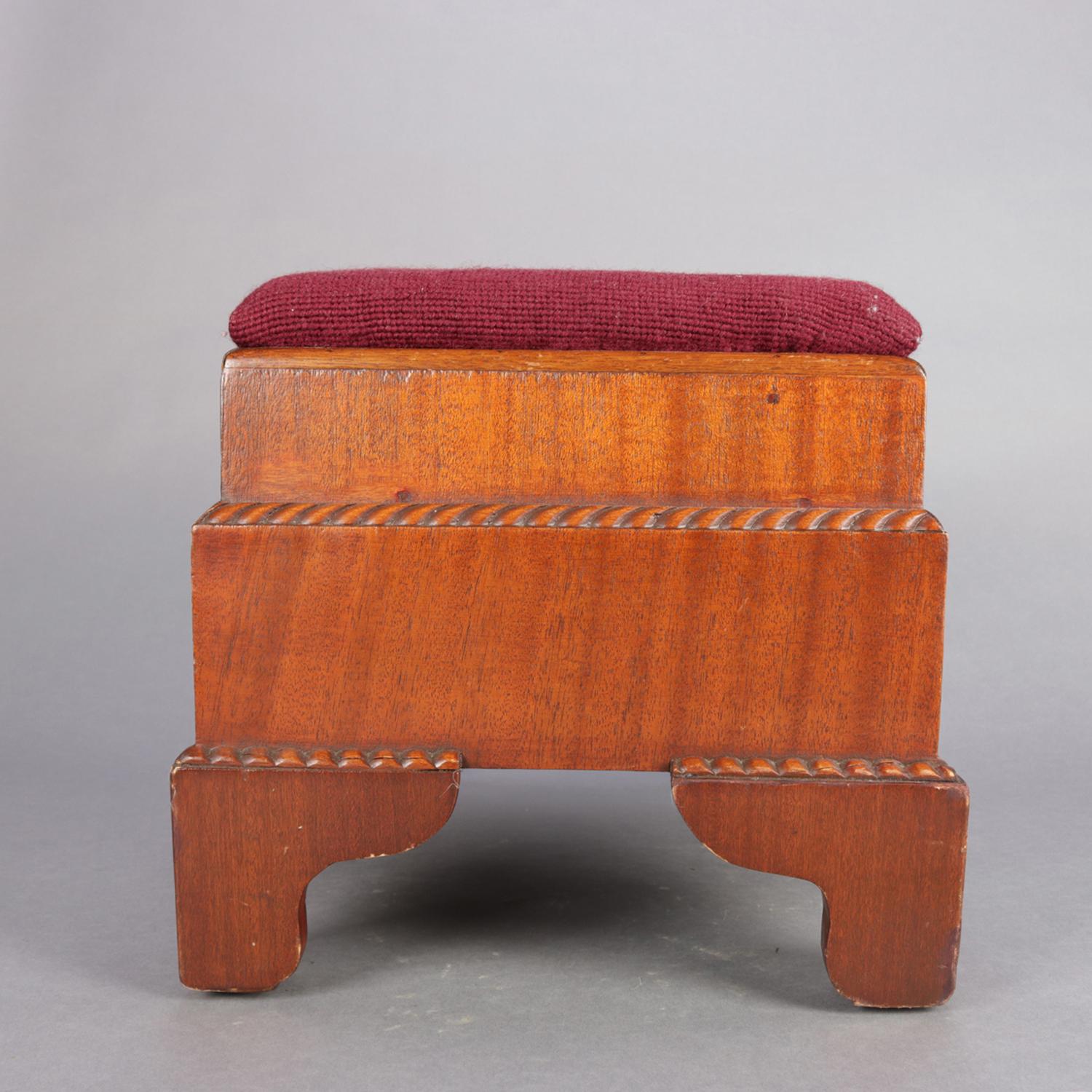 Antique American Empire Carved Mahogany and Needlepoint Footstool, 20th Century 7