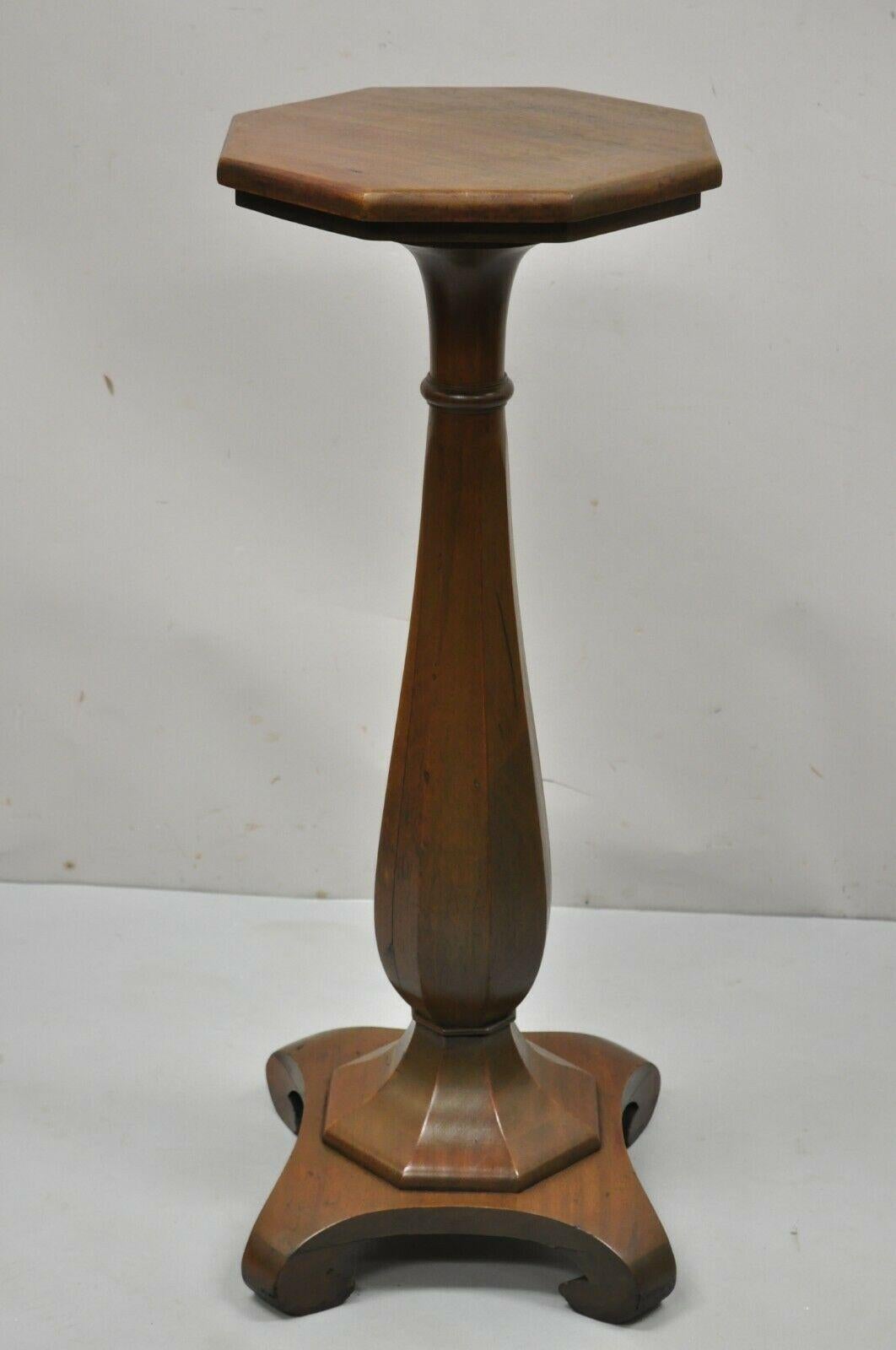 Antique American Empire Carved Mahogany Octagonal Pedestal Column Plant Stand 6