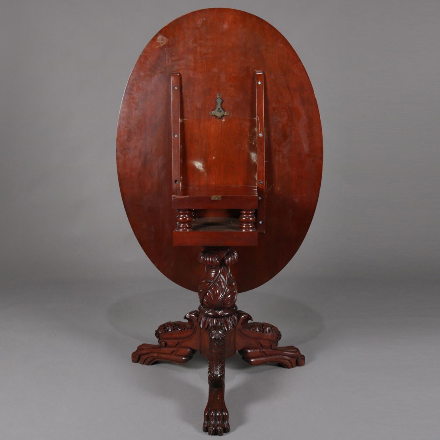 Antique American Empire Carved Mahogany Oval Tilt-Top Table Acanthus & Claw 1840 7