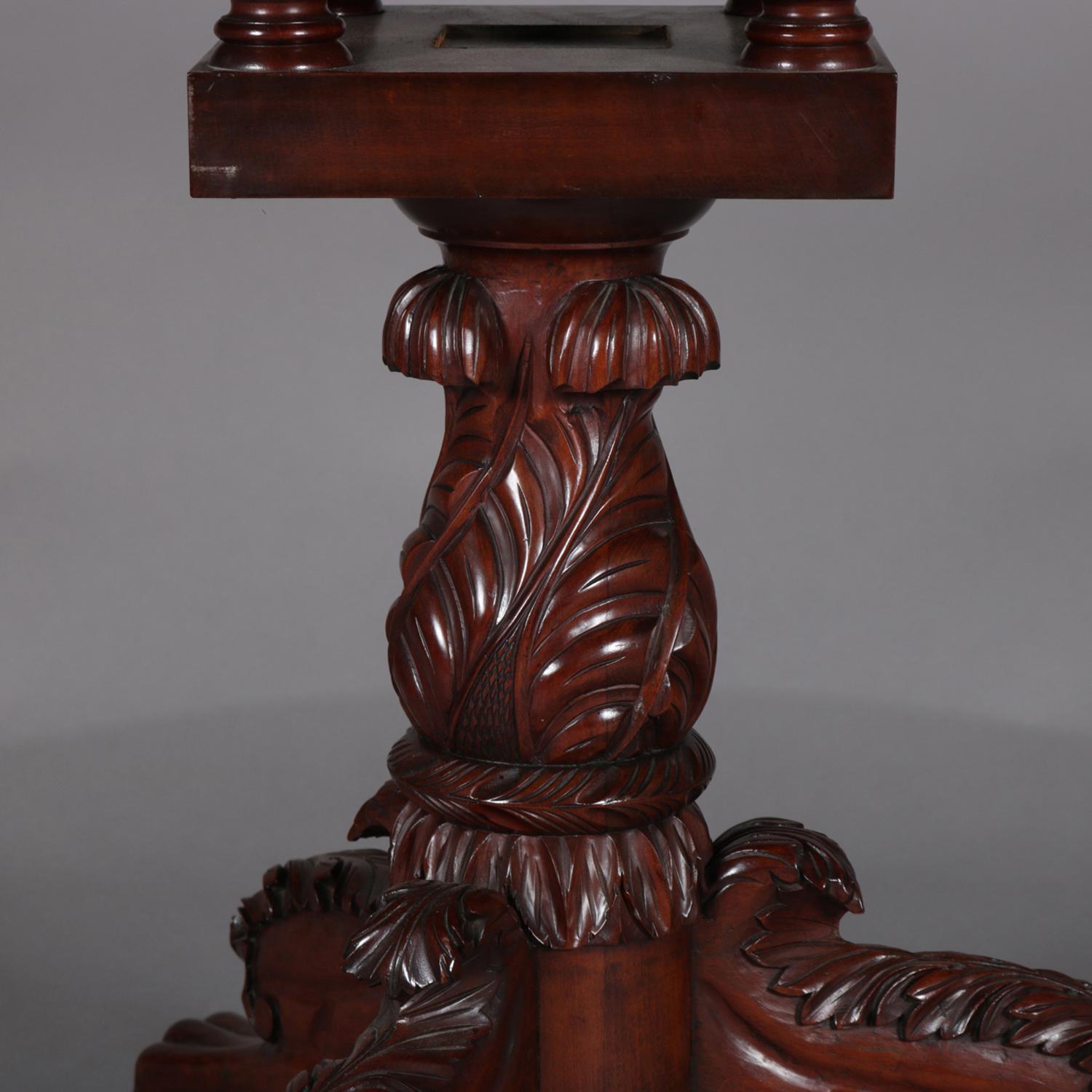 Antique American Empire Carved Mahogany Oval Tilt-Top Table Acanthus & Claw 1840 In Good Condition In Big Flats, NY