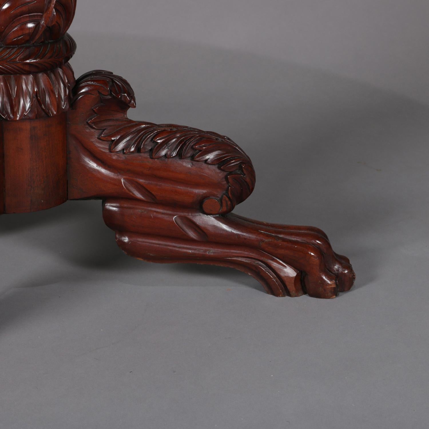 19th Century Antique American Empire Carved Mahogany Oval Tilt-Top Table Acanthus & Claw 1840