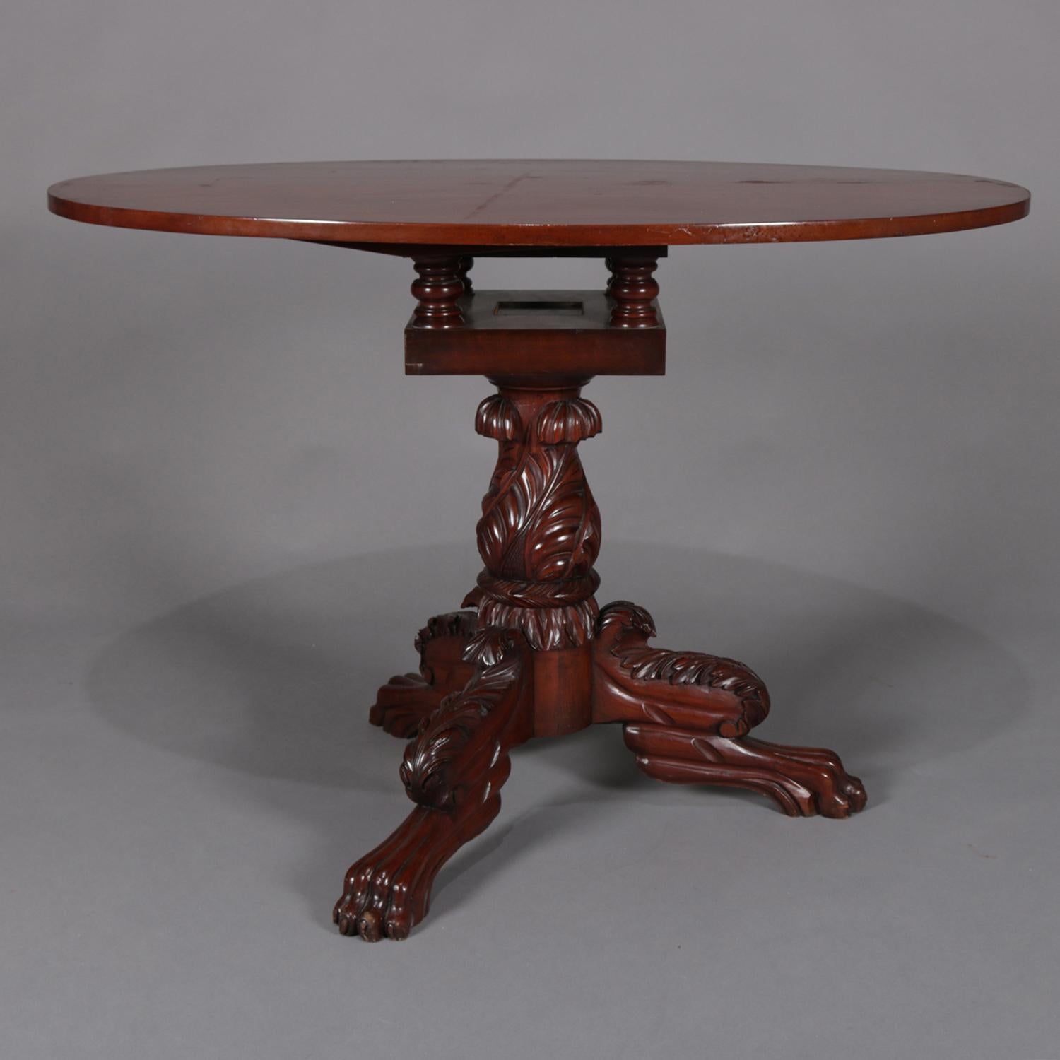 Antique American Empire Carved Mahogany Oval Tilt-Top Table Acanthus & Claw 1840 2