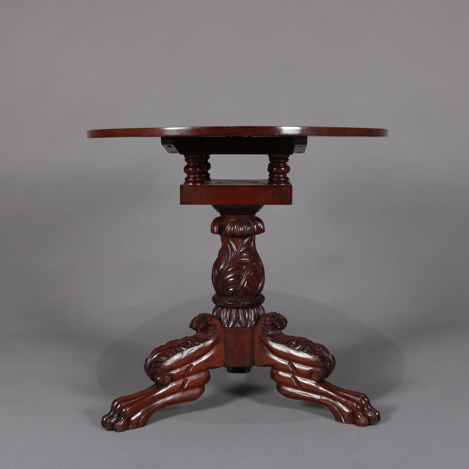Antique American Empire Carved Mahogany Oval Tilt-Top Table Acanthus & Claw 1840 3