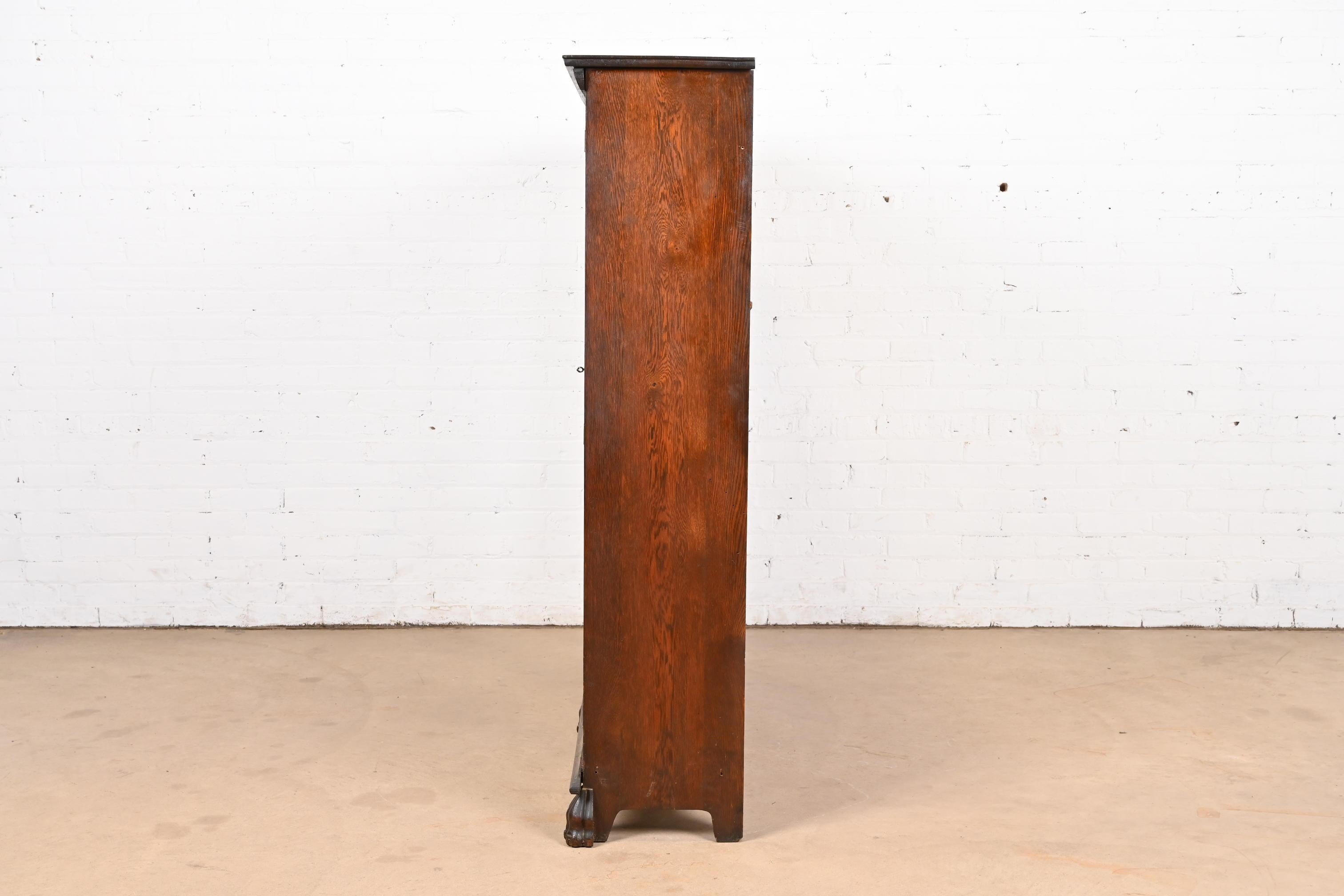 Antique American Empire Carved Oak Triple Bookcase, Circa 1890s 5