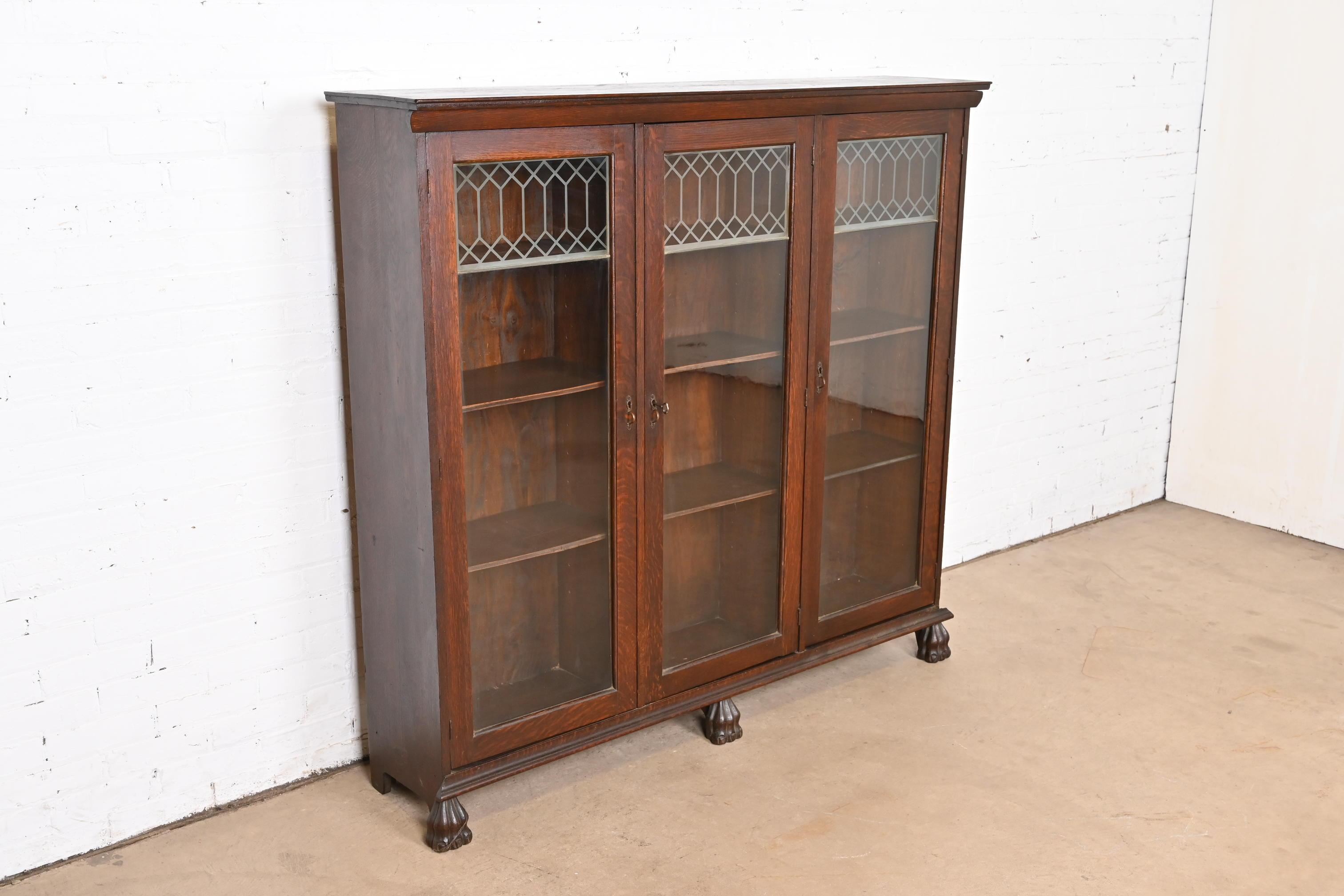 19th Century Antique American Empire Carved Oak Triple Bookcase, Circa 1890s