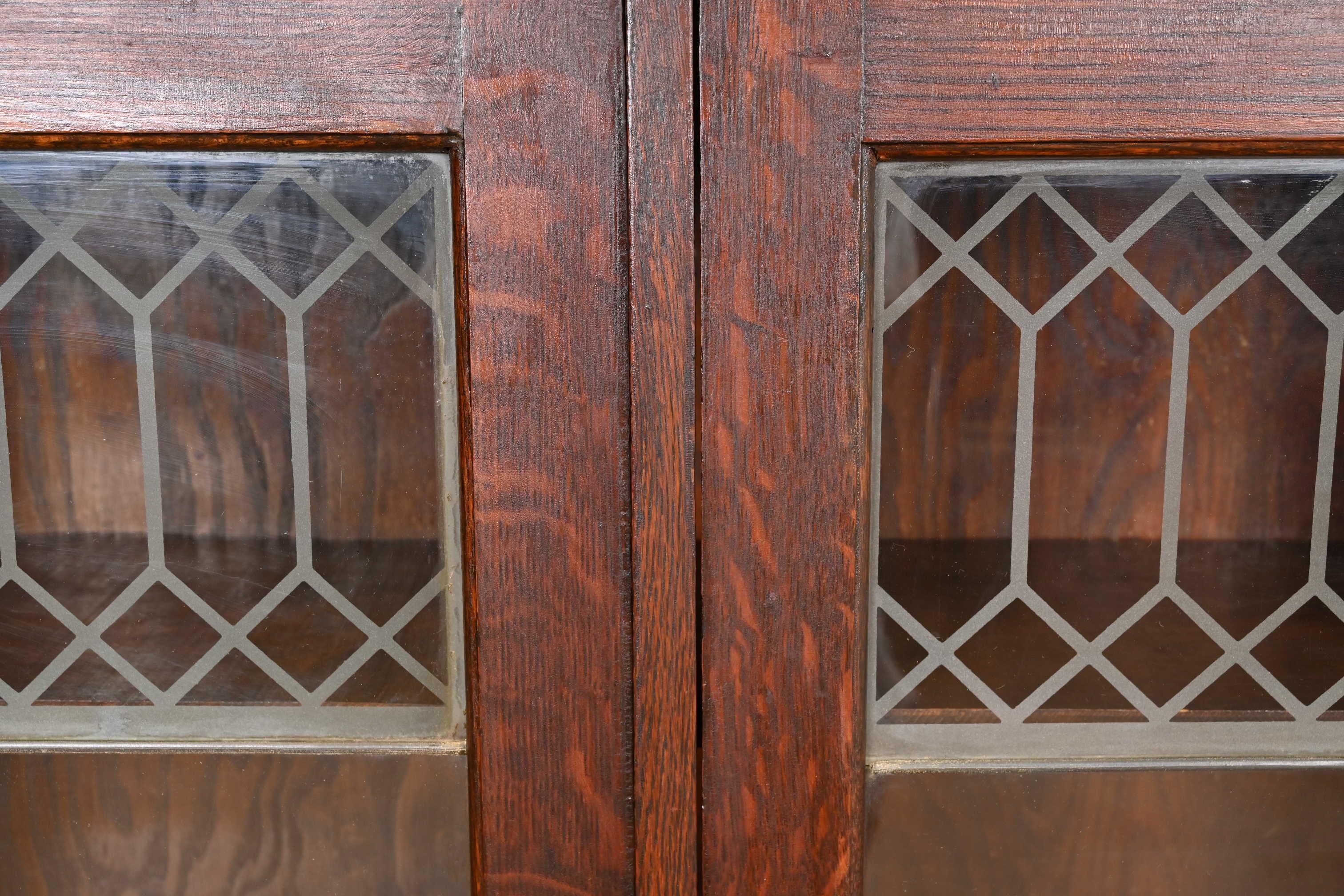 Antique American Empire Carved Oak Triple Bookcase, Circa 1890s 2