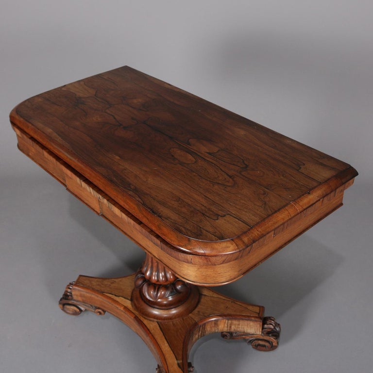 Antique American Empire Carved Rosewood LeatherTop Game Table, circa