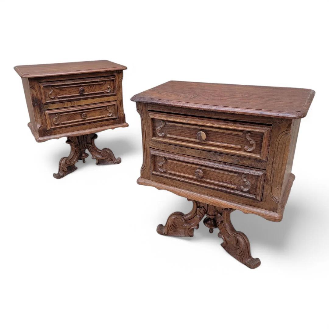 Unknown Antique American Empire Carved Walnut 2 Drawer Pedestal Base Side Chests - Pair For Sale