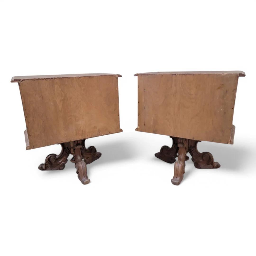 19th Century Antique American Empire Carved Walnut 2 Drawer Pedestal Base Side Chests - Pair For Sale
