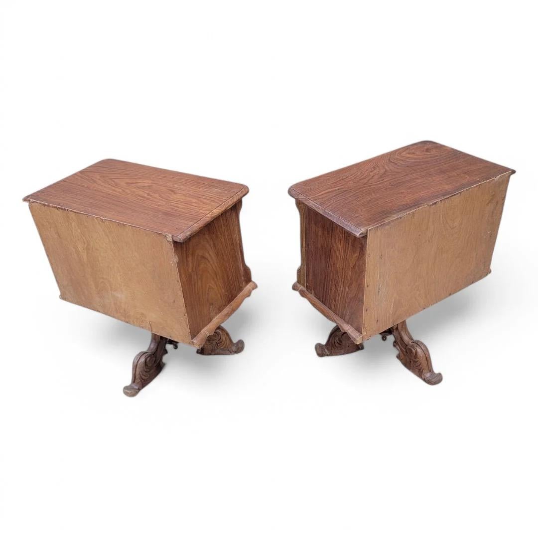 Antique American Empire Carved Walnut 2 Drawer Pedestal Base Side Chests - Pair For Sale 1