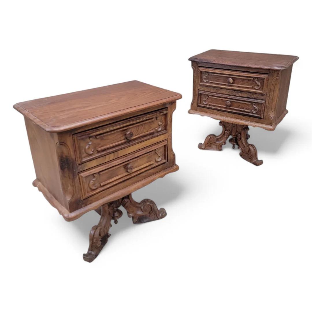 Antique American Empire Carved Walnut 2 Drawer Pedestal Base Side Chests - Pair For Sale 2