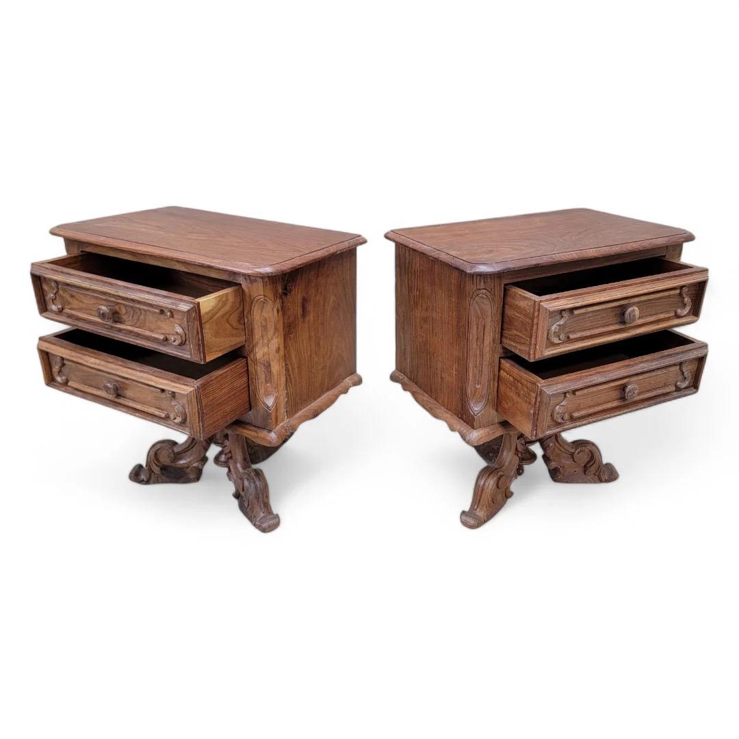Antique American Empire Carved Walnut 2 Drawer Pedestal Base Side Chests - Pair For Sale 3