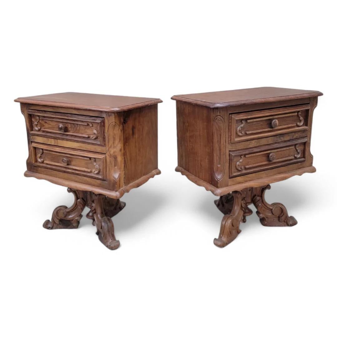 Antique American Empire Carved Walnut 2 Drawer Pedestal Base Side Chests - Pair For Sale 4