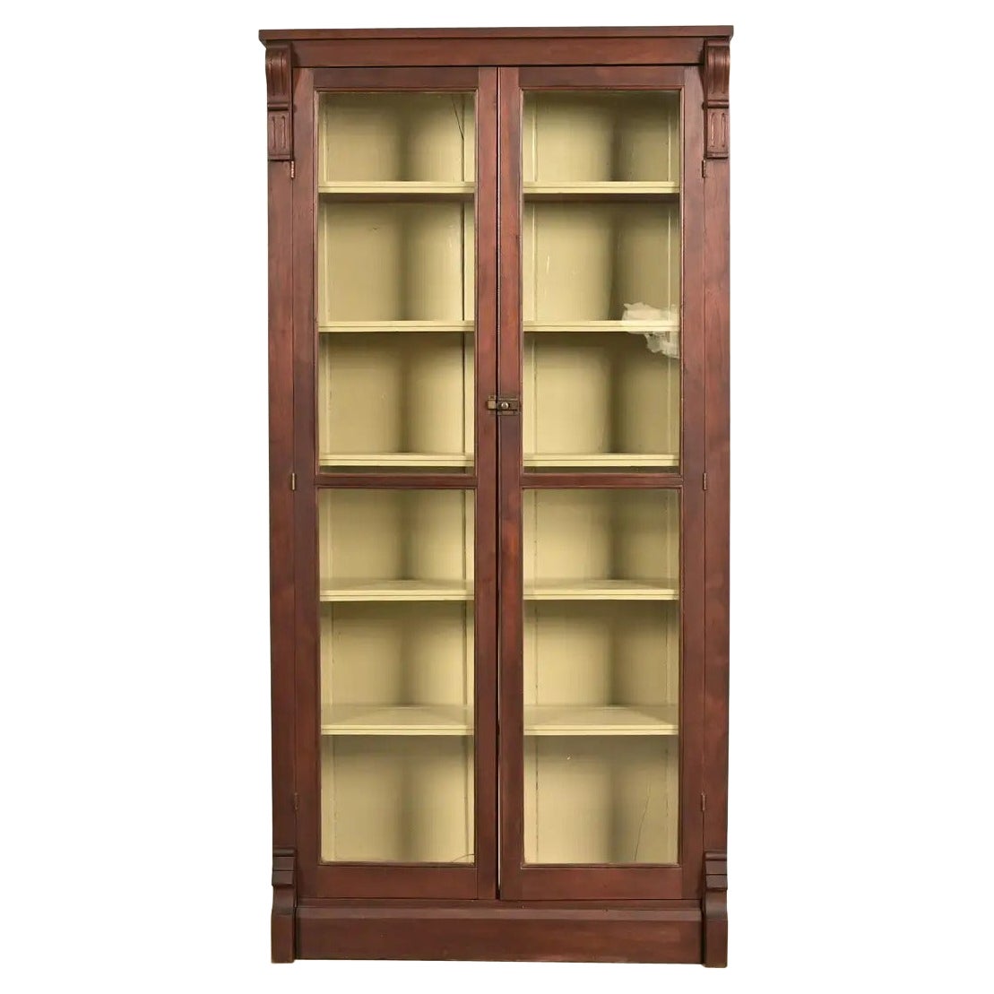 Antique American Empire Carved Walnut Bookcase Cabinet, Circa 1900
