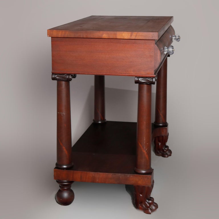 Antique American Empire Classical Carved Flame Mahogany Server, circa 1900 In Good Condition For Sale In Big Flats, NY