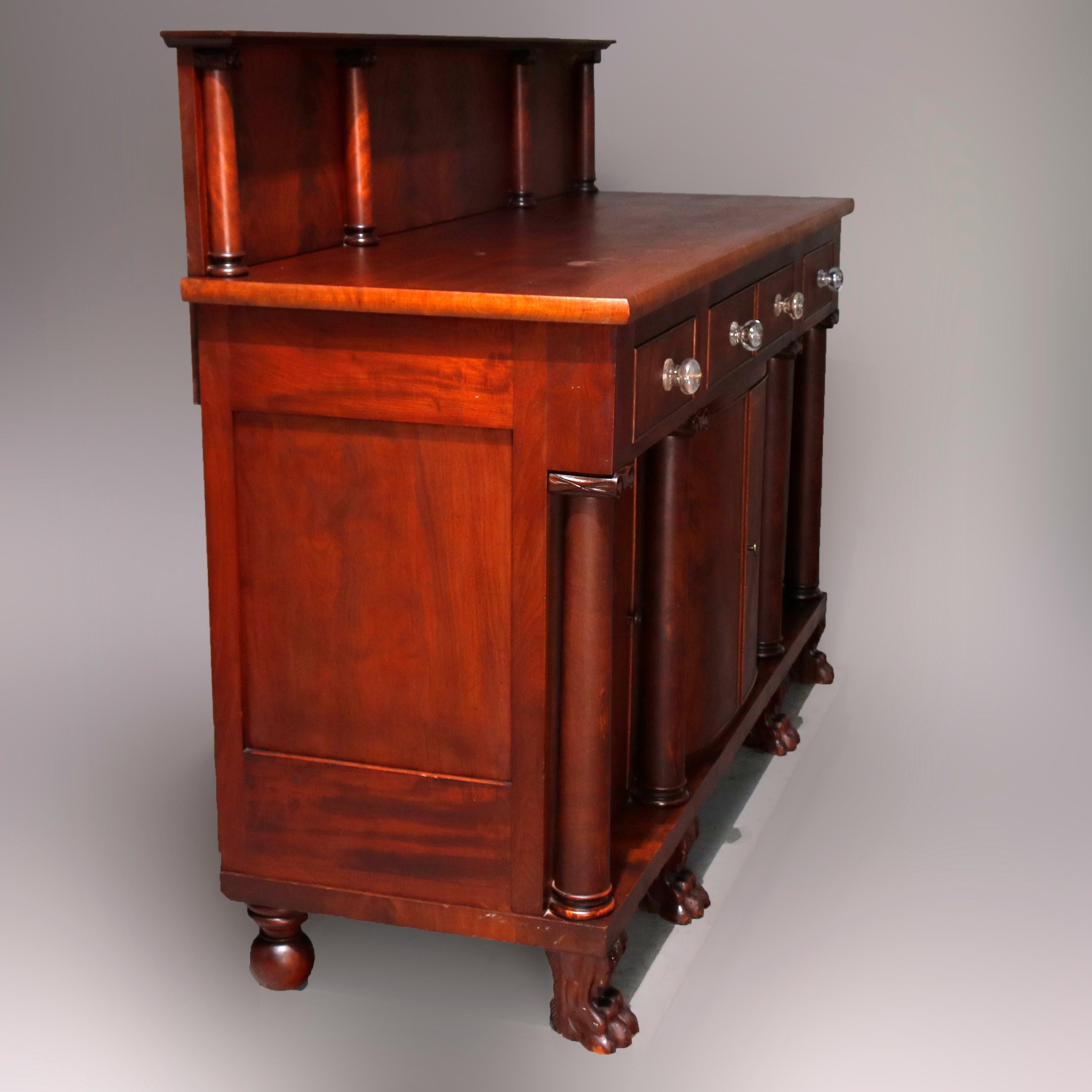 Antique American Empire Classical Carved Flame Mahogany Sideboard, circa 1900 In Good Condition In Big Flats, NY