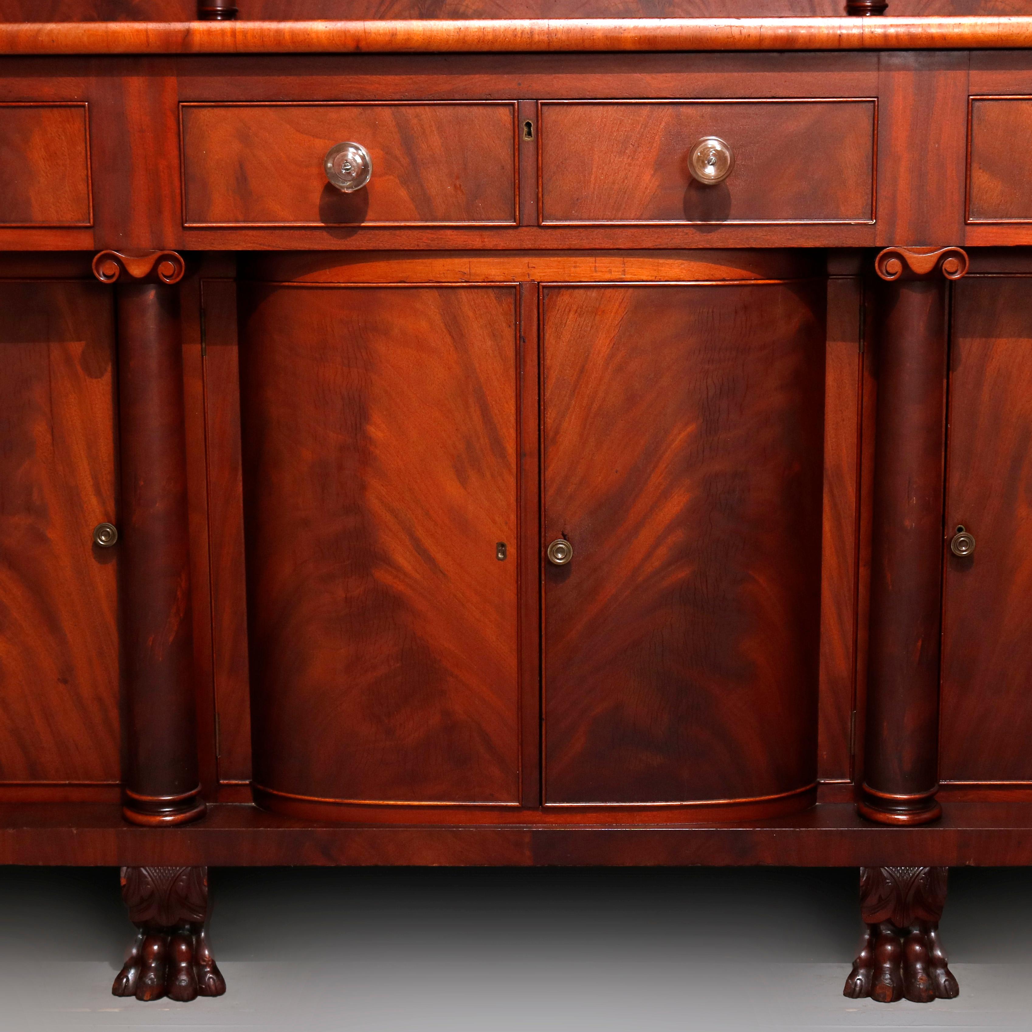 Antique American Empire Classical Carved Flame Mahogany Sideboard, circa 1900 3