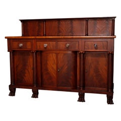 Antique American Empire Classical Carved Flame Mahogany Sideboard, circa 1900