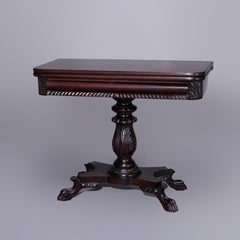 Antique American Empire Classical Carved Mahogany Claw Foot Card Table c1840