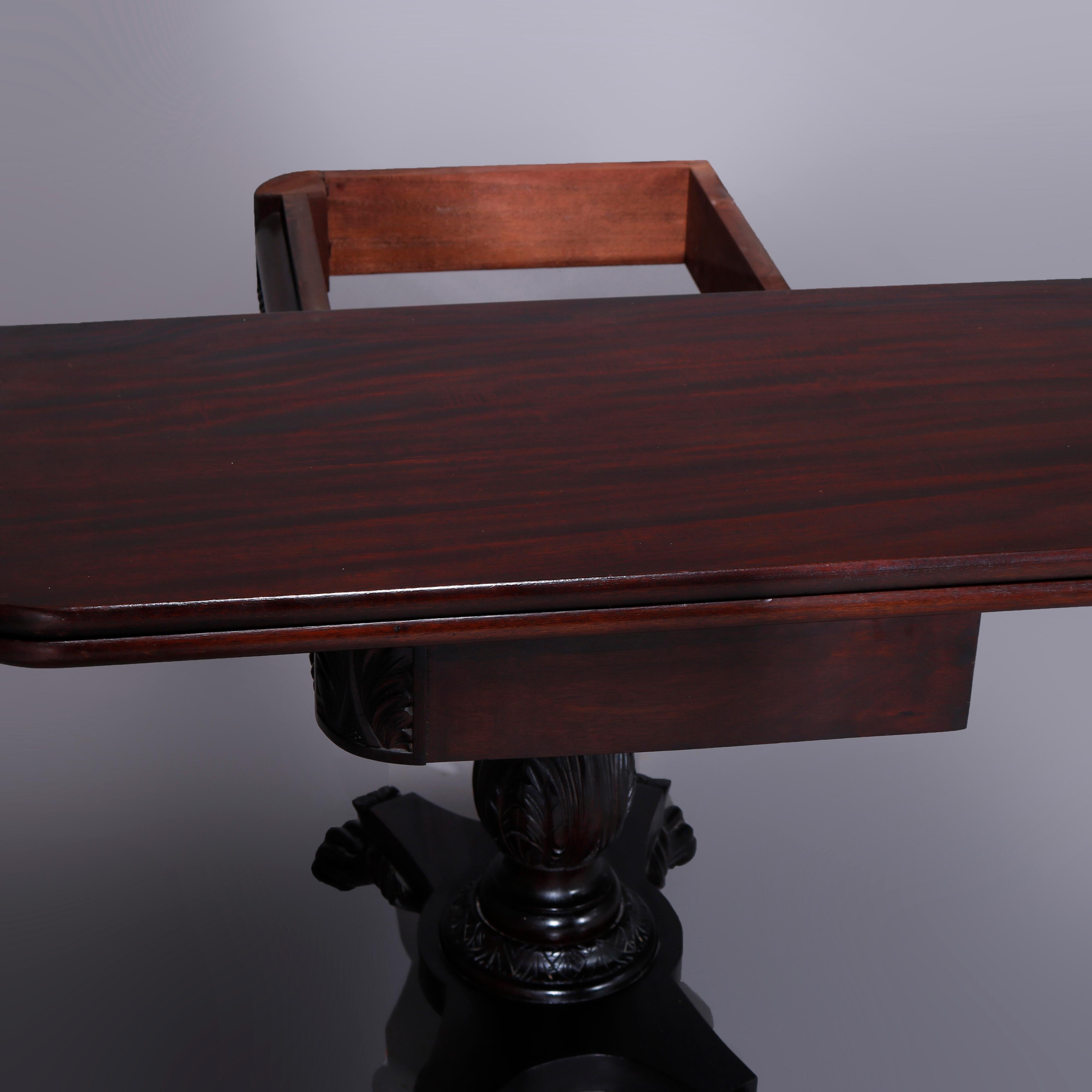 Antique American Empire Classical Carved Mahogany Claw Foot Card Table c1840 In Good Condition In Big Flats, NY