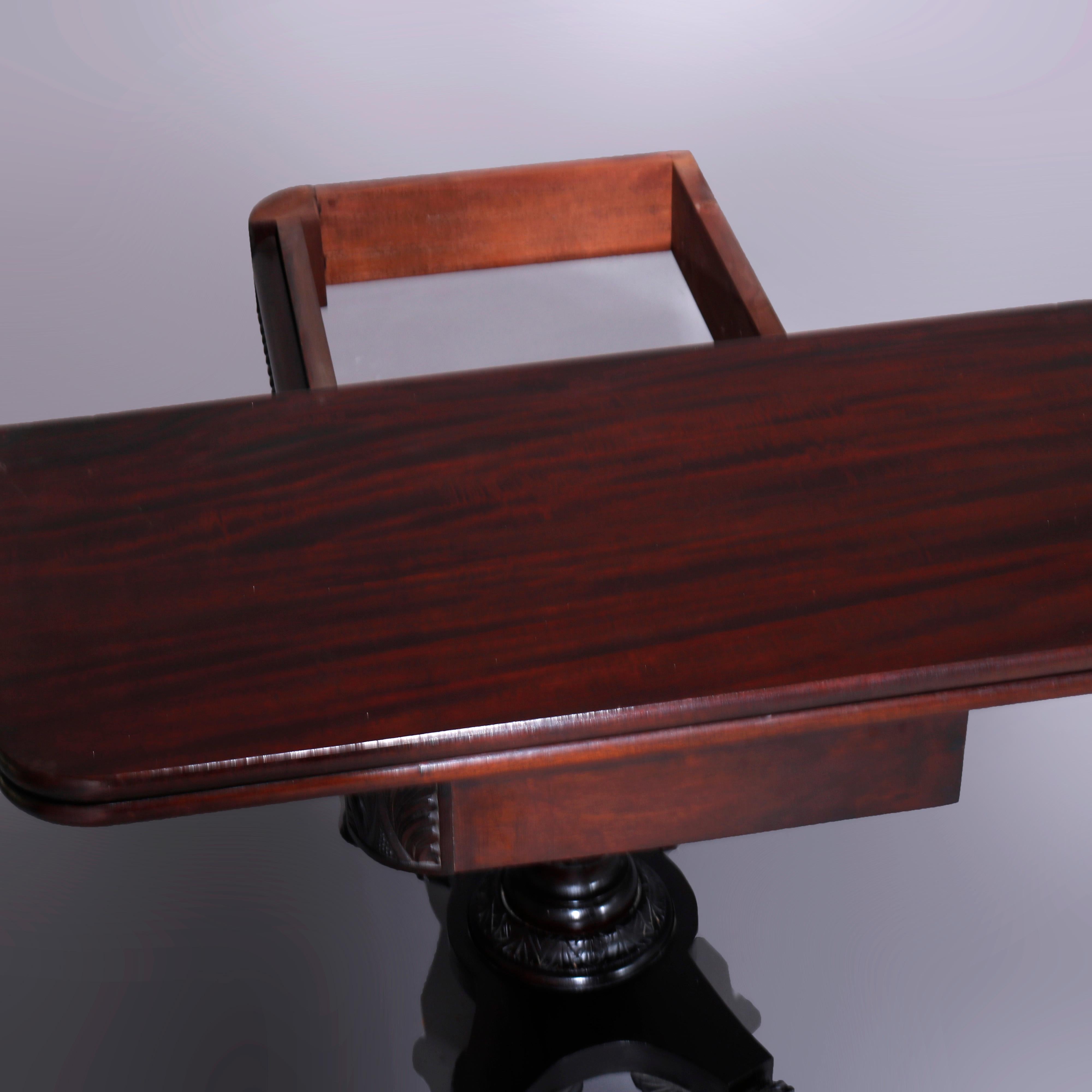 19th Century Antique American Empire Classical Carved Mahogany Claw Foot Card Table c1840
