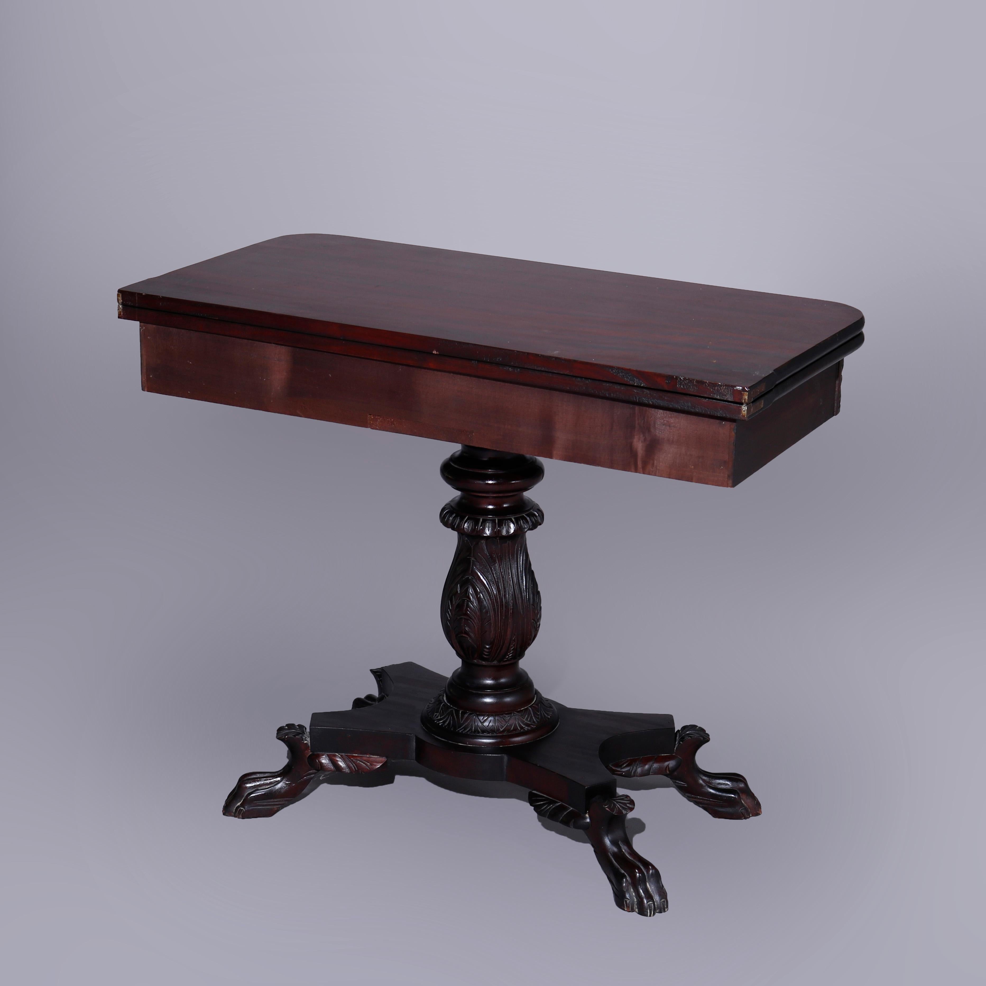 Antique American Empire Classical Carved Mahogany Claw Foot Card Table c1840 3