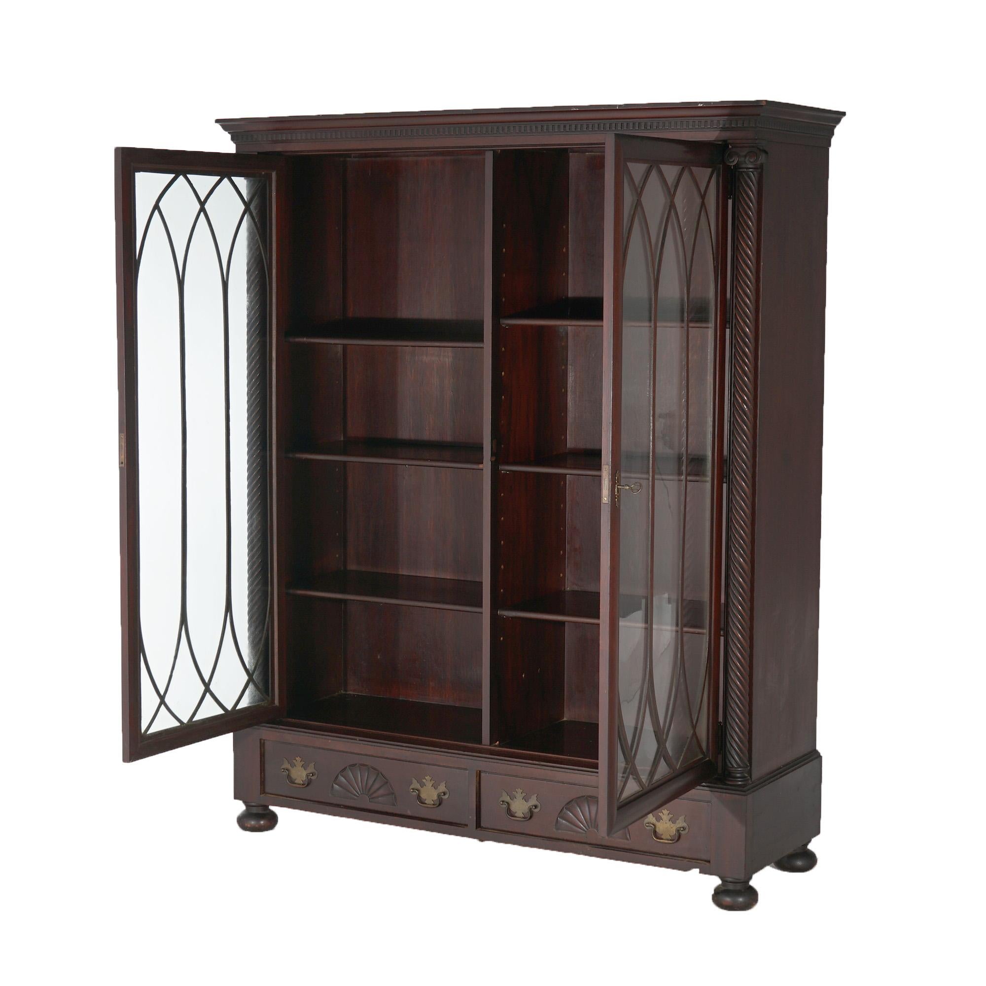 Antique American Empire Classical Carved Mahogany Double Door Bookcase c1890 For Sale 5