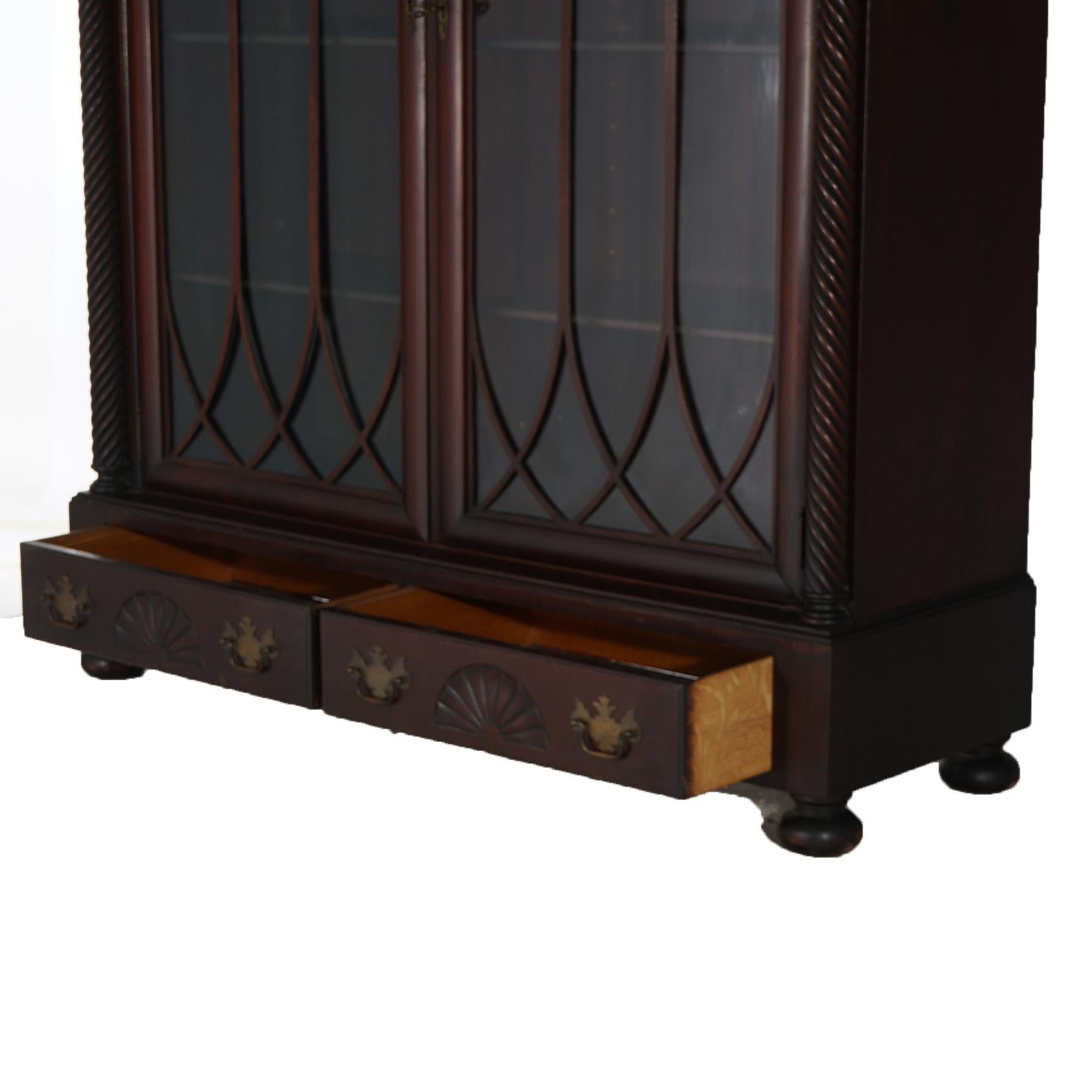 Antique American Empire Classical Carved Mahogany Double Door Bookcase c1890 For Sale 6