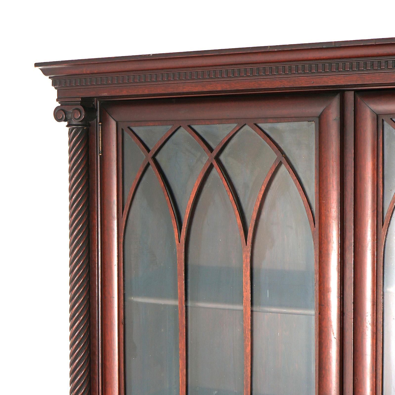 Antique American Empire Classical Carved Mahogany Double Door Bookcase c1890 In Good Condition In Big Flats, NY