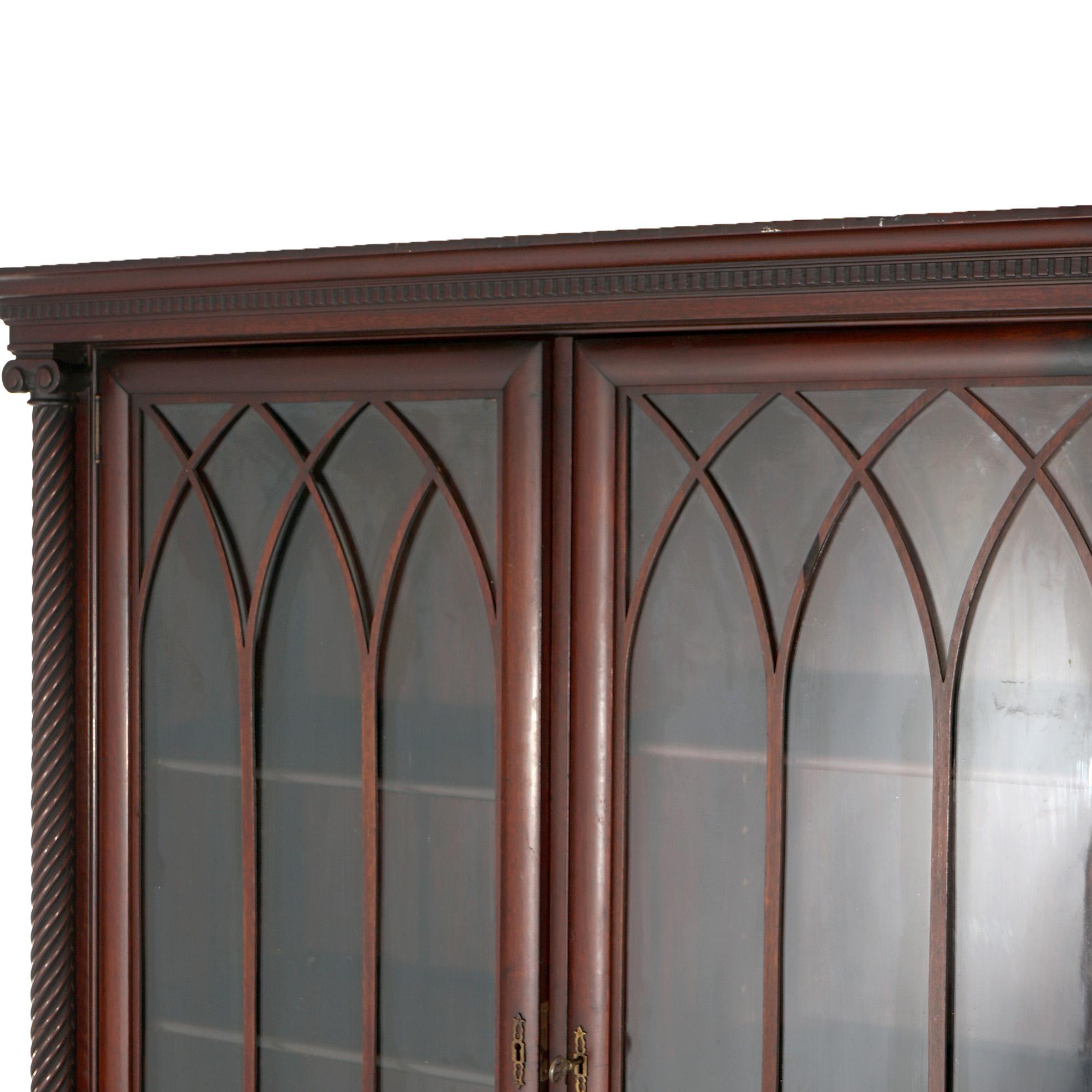 19th Century Antique American Empire Classical Carved Mahogany Double Door Bookcase c1890