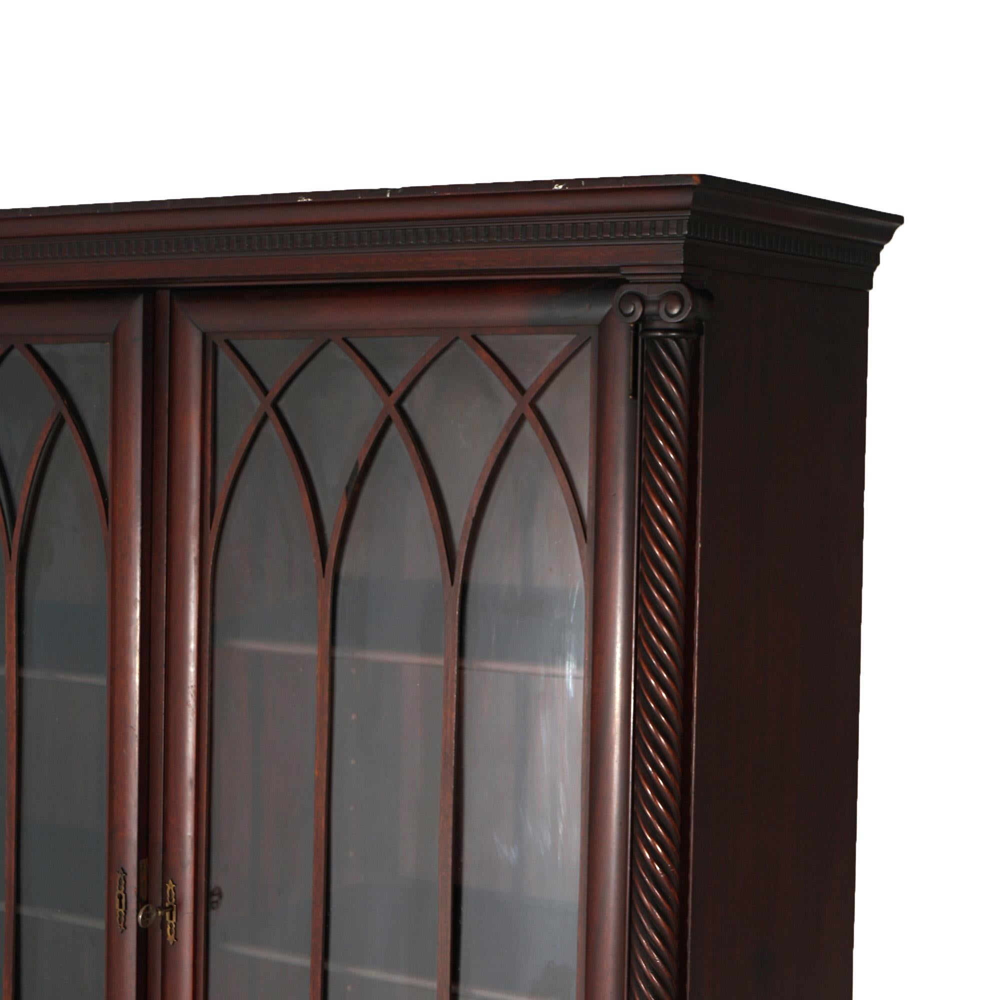 Glass Antique American Empire Classical Carved Mahogany Double Door Bookcase c1890 For Sale