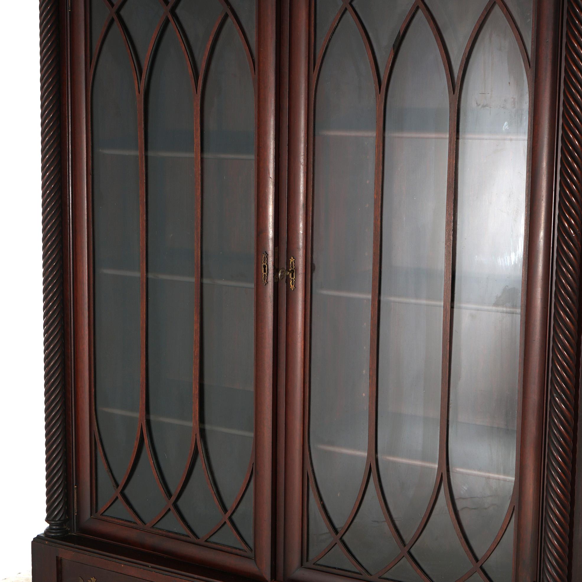 Antique American Empire Classical Carved Mahogany Double Door Bookcase c1890 For Sale 1