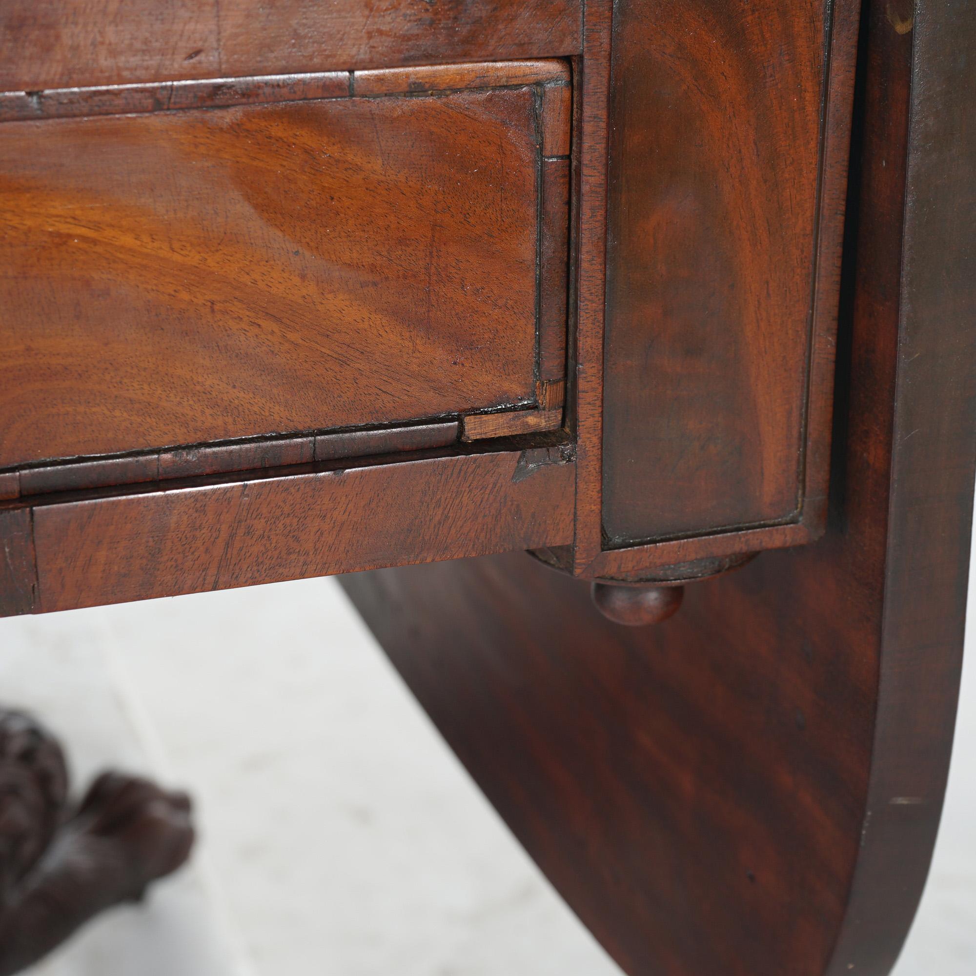Antique American Empire Classical Carved Mahogany Drop Leaf Table with Paw Feet 8
